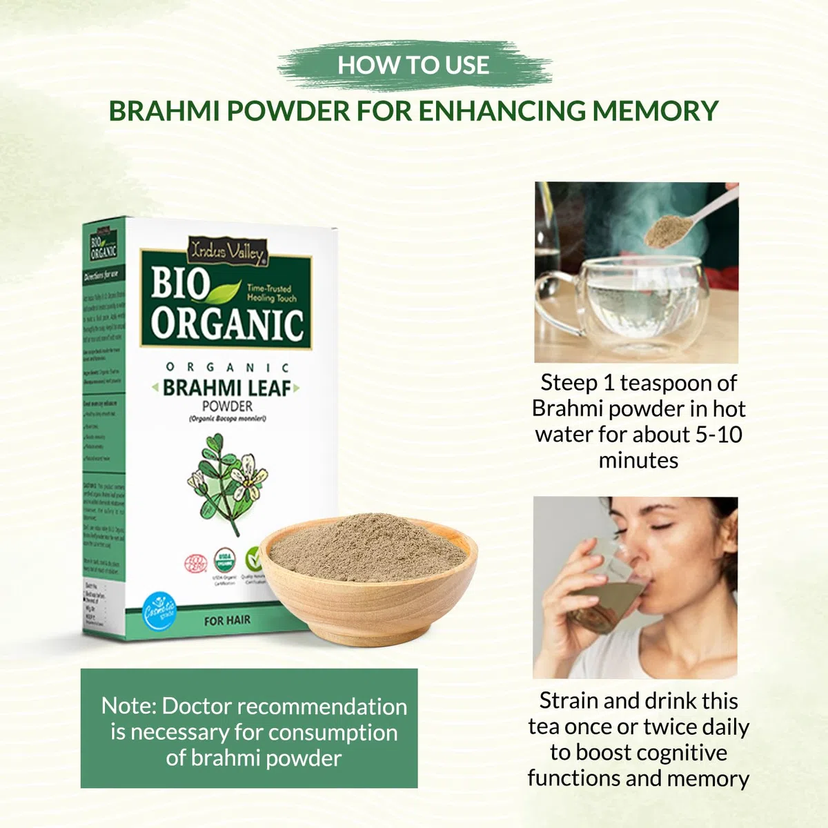 Indus Valley Bio Organic Brahmi Herbs Powder for Hair Nourishment (Bacopa monnieri)- Natural & 100% Pure