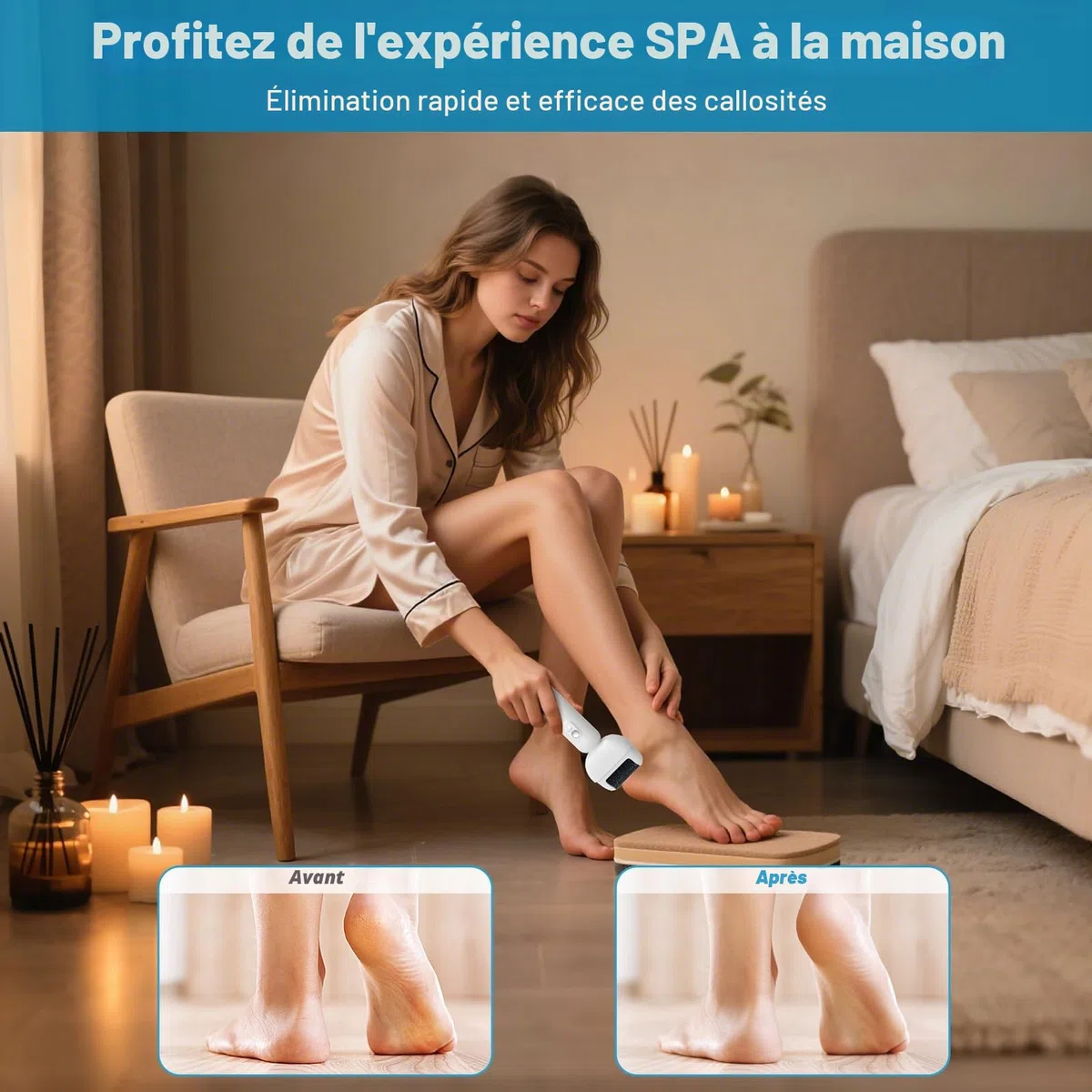 MYCARBON Rapeuse Pieds Électrique Puissante avec 5 Rouleaux de Rechange IPX6 Étanche Ponceuse Pied Pédicure Professionel Sans Fil Râpe Pied Rechargeable Soins Pieds Anti Callosités et Corne, BCM-8003