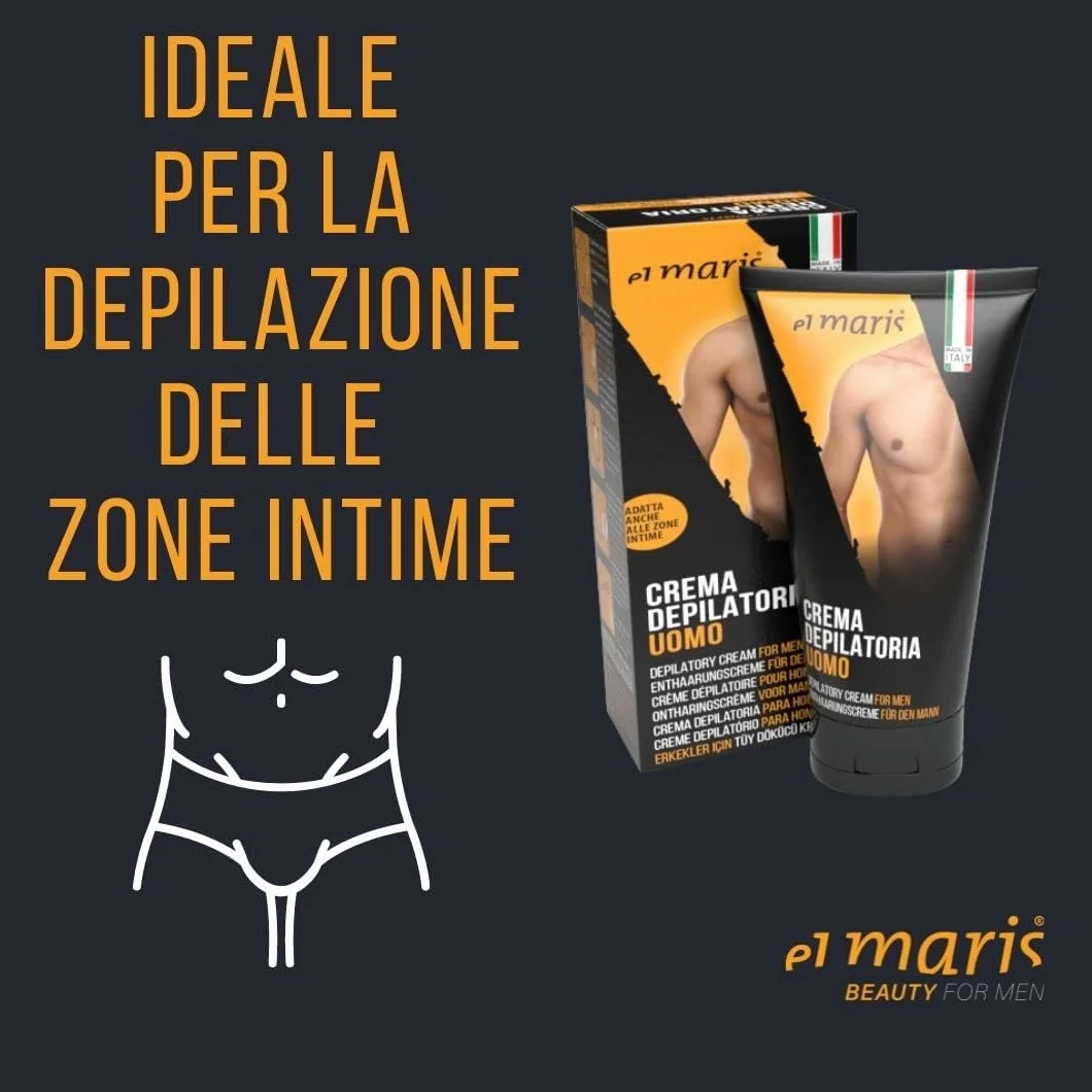 ELMARIS - Crème Dépilatoire pour Homme - Ultrarapide, apaisante - avec Beurre de Karité et Bisabolol - Pour les Zones Intimes et le Corps - Pack Maxi 400ml