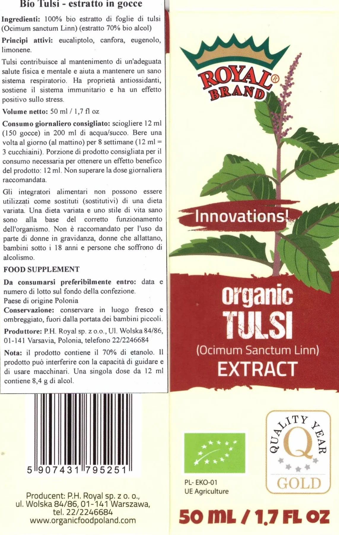 Bio Tulsi extrait en gouttes bio 50 ml 1.7 fl oz