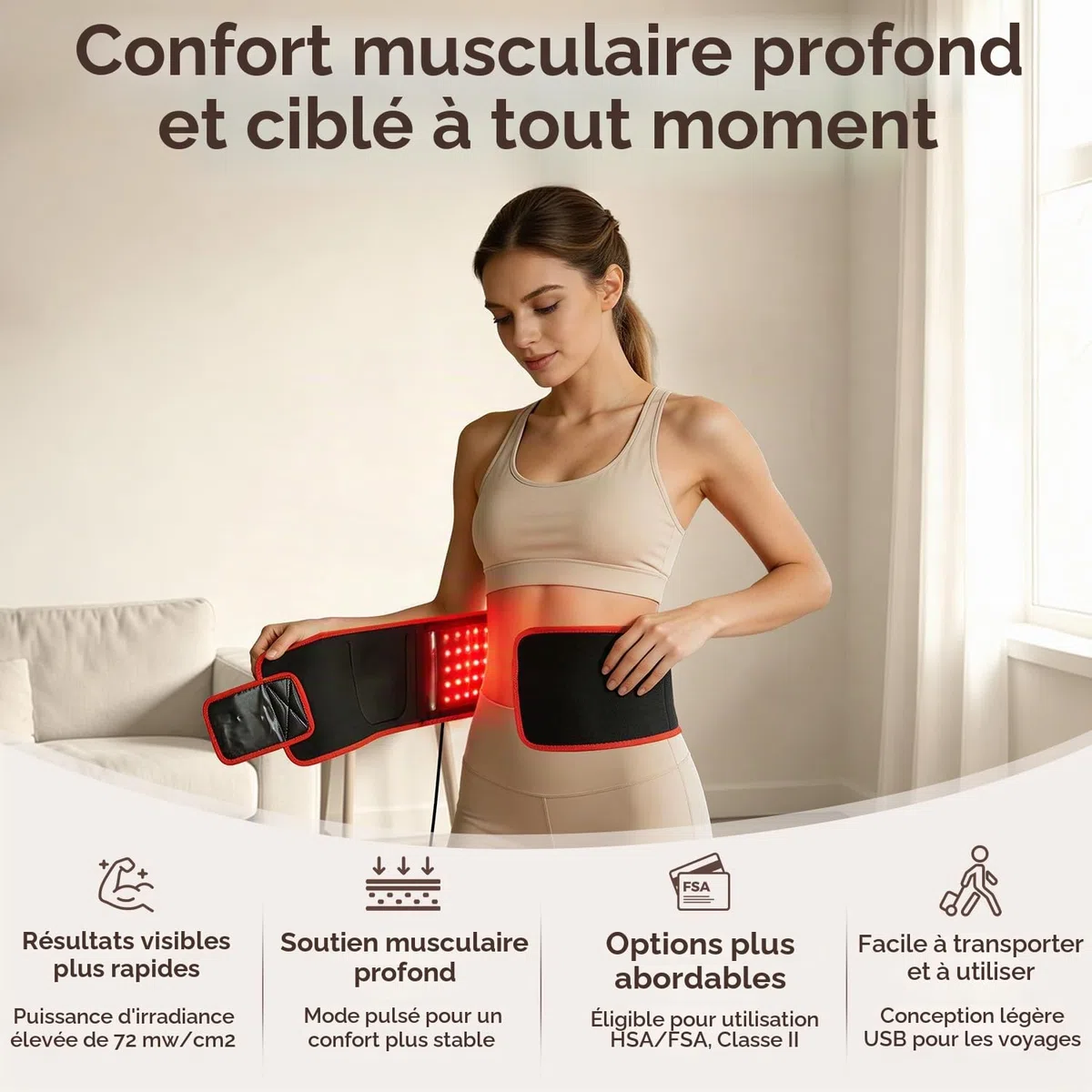 BestQool Tapis à Lumière Rouge, 660nm & 850nm, Triple Puce, 3 Modes, 4 Niveaux d’Intensité, Mode Pulsé 10Hz, Portable, Qualité Haute Performance, 21W
