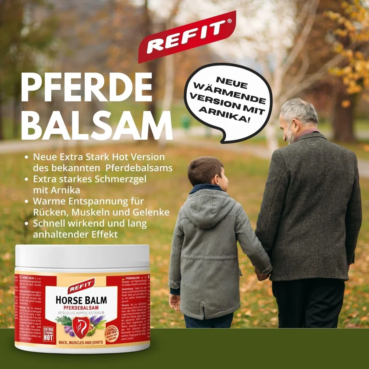 Refit Horse Balm Extra Fort HOT XXL 500 ml – Très Chauffant avec Arnica de Montagne, Gel Antidouleur, Arnica, Gel Efficace contre les Douleurs, Effet Immédiat et Durable, Pour le Dos, les Muscles