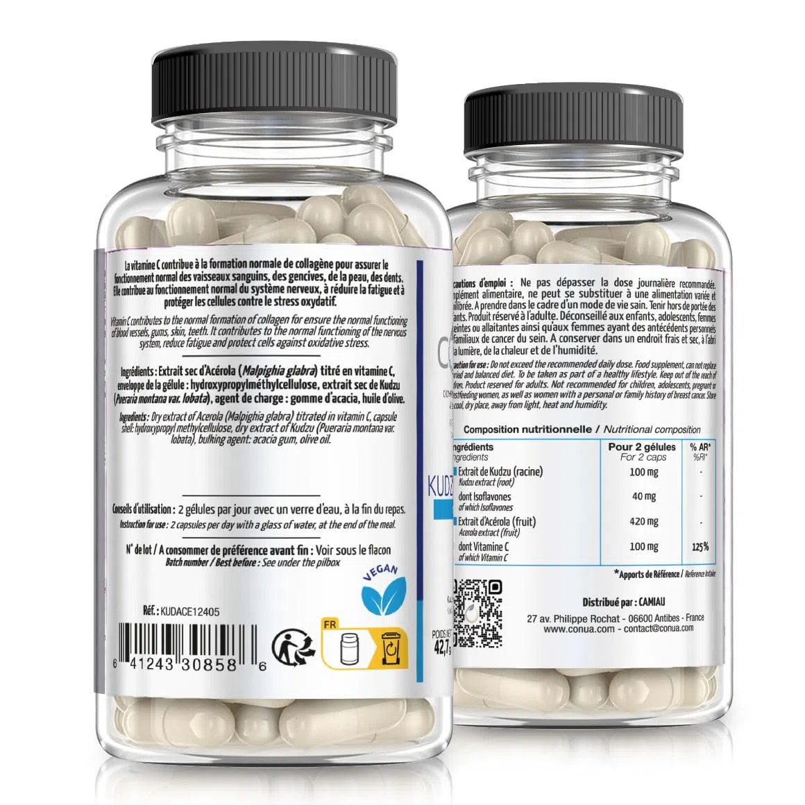 Kudzu 120 capsules, Acerola Stress Alcohol Tobacco antimicrobial antioxidant depression by Conua