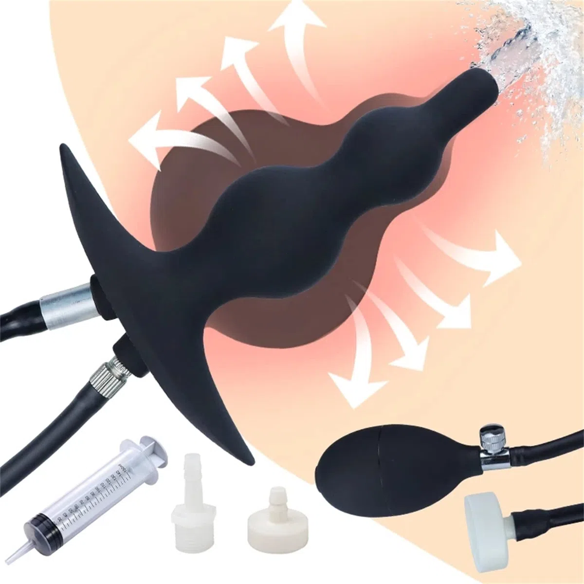 Plug anal gonflable en silicone avec pompe et lavement anal, plug anal en silicone, extension de l'anus, perles anales, gode anal for hommes et femmes