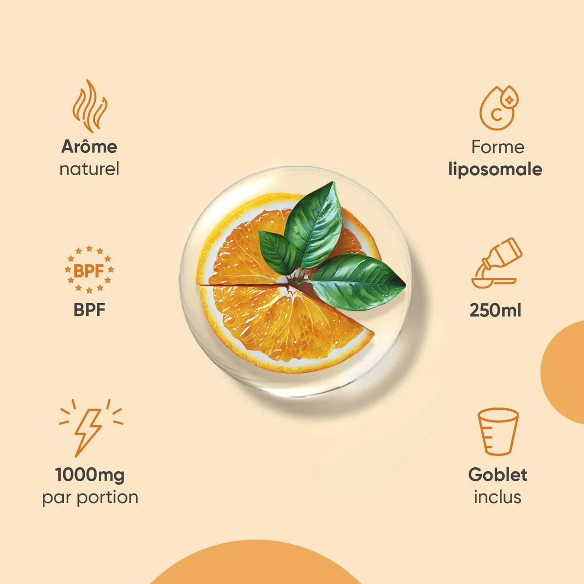 Vitamine C Liposomale 1000mg Liquide Vegan 250ml sans Sucre - Vitamine C Liquide Liposomale en Format Sirop Arôme Nautrel d'Orange - Vit C sans OGM avec Bouchon Doseur