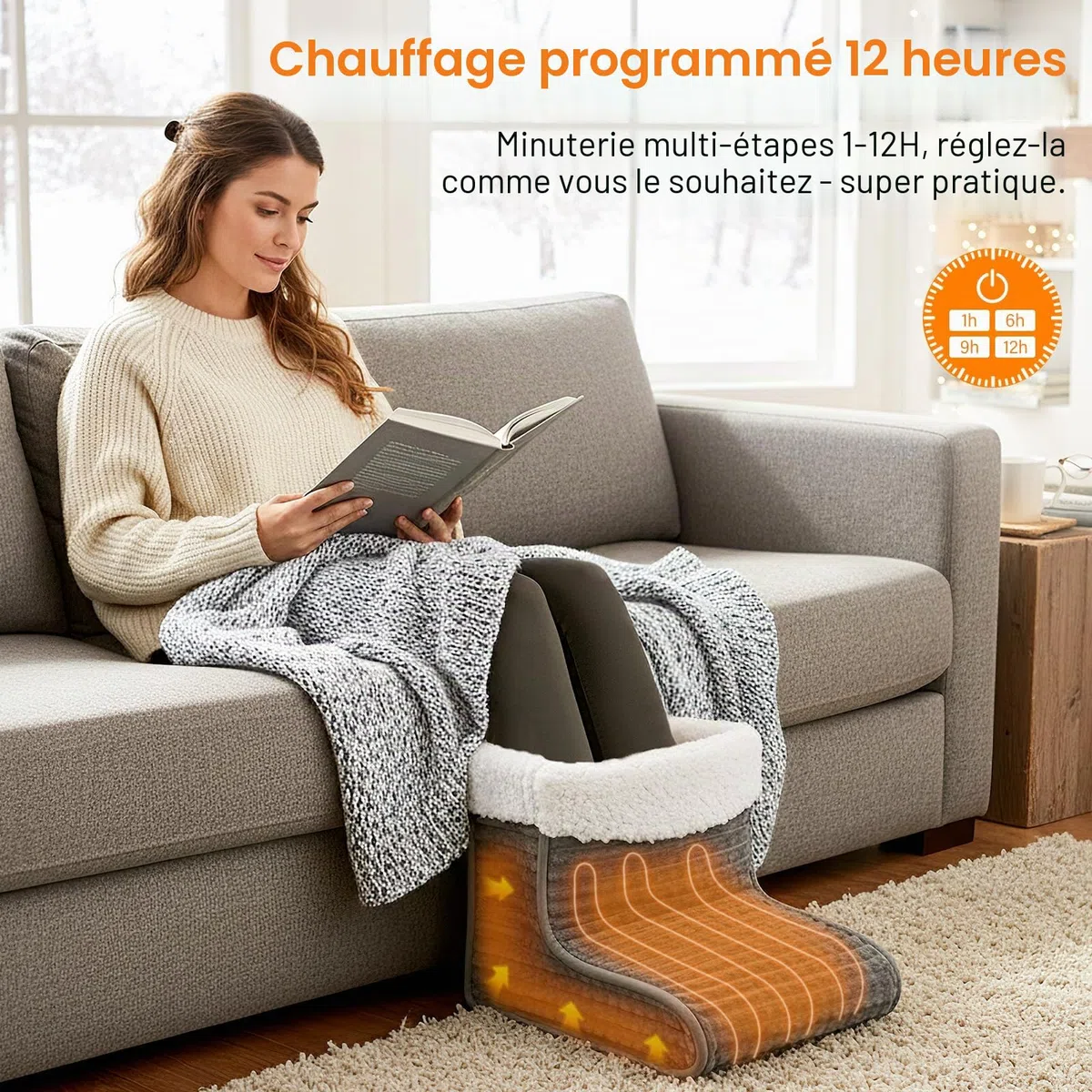 Chauffe-pieds, Chauffe Pied Électrique 30℃ à 60℃, Chausson Chauffant Electrique avec 9 niveaux de température & 12h Time, Lavable, Protection contre la surchauffe & Arrêt automatique