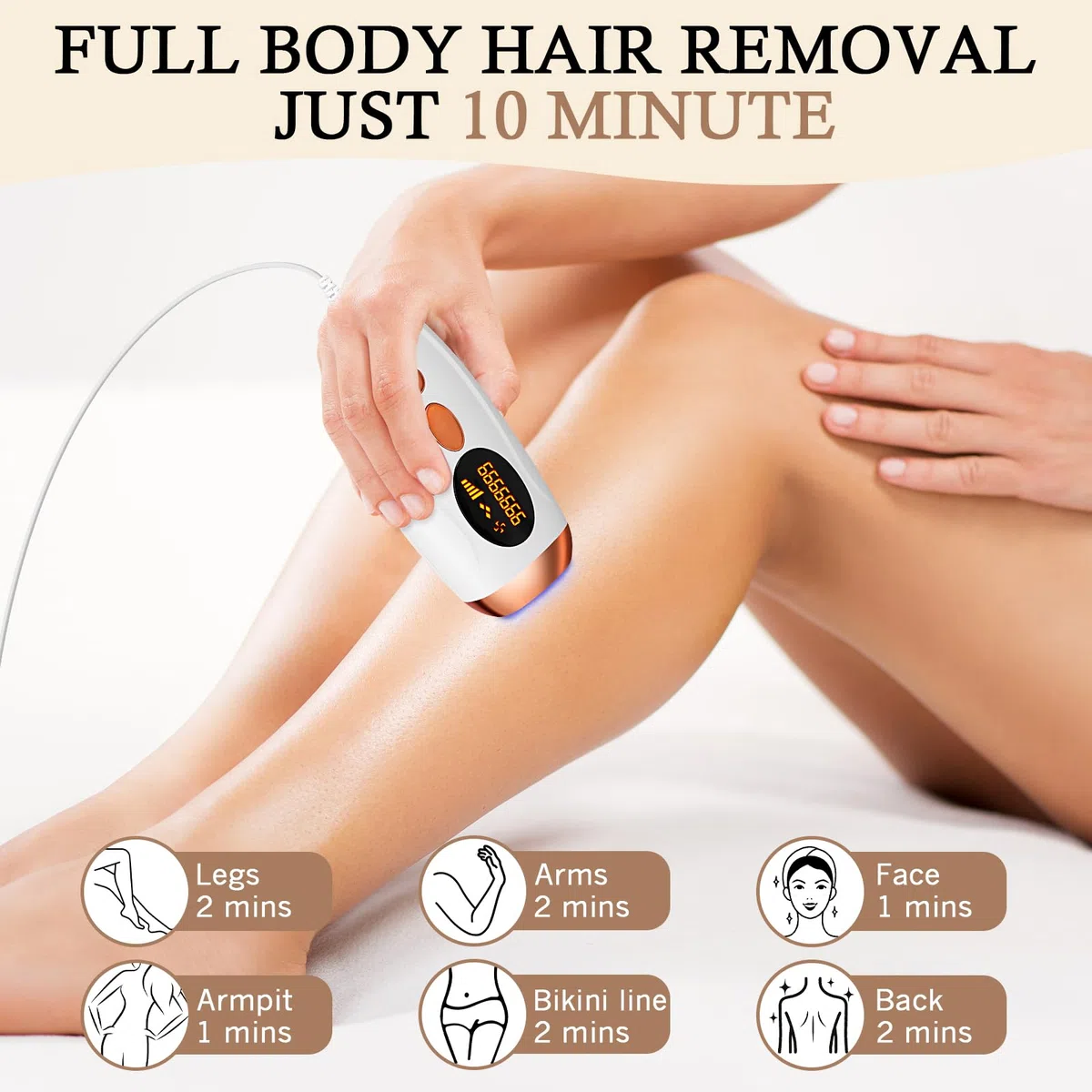 Épilateur Lumière Pulsée avec Refroidissement, 999,999 Flashs, 5 Niveaux d'Énergie, Salon à la Maison, Épilation Laser Définitive et Indolore pour Femme & Homme, Visage, Corps, Maillot, Aisselles