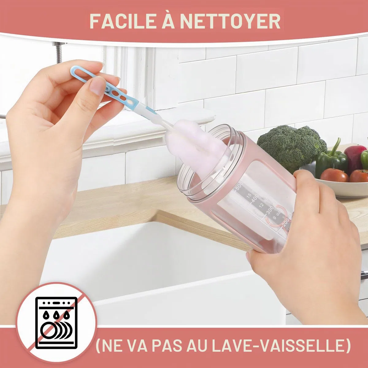 Shaker Électrique Rechargeable 650ML,Bouteille shaker de protéines avec Boîte à Poudre et Brosse, Rechargeable USB-C,pour Shakes Protéinés et Milkshakes Crémeux, Sans BPA, Rose