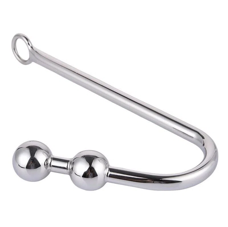 Bondage Masters Crochet de bondage double boules en acier anal/vaginal, Rope Master, argenté