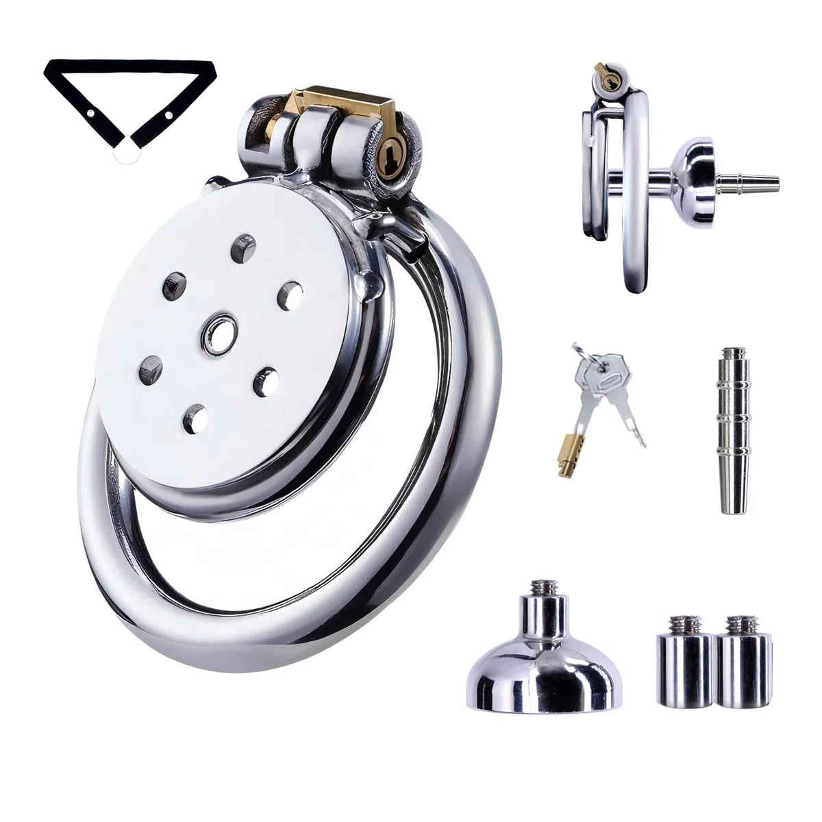 Cage de Chasteté Pénis Inversé, Chastity Cage Man avec Cathéter et Collecteur D'urine, Sex Toýs Homme Cage Chastetée en Acier Inoxydable avec Serrure pour Bondage le Pénis (C,50mm)