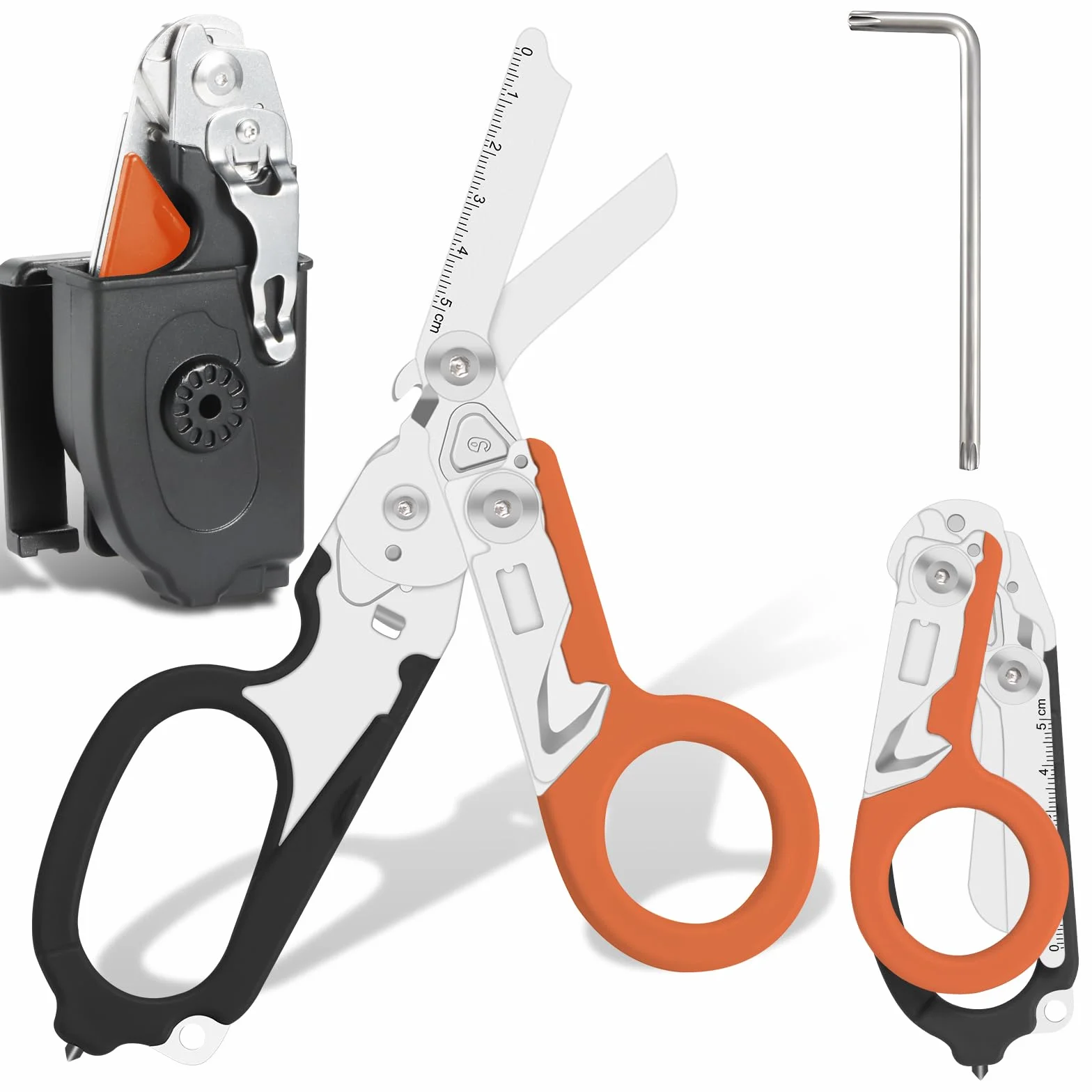 Ciseaux d'urgence, ciseaux de sauvetage multi-outils avec 6 fonctions pratiques, pince à ciseaux pliable avec étui, pince pliante tactique