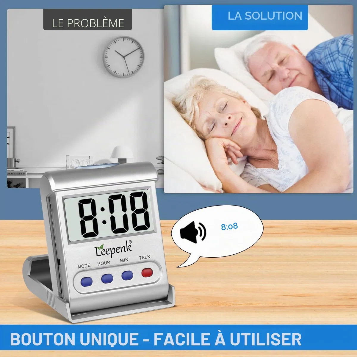 LEEPENK Lot de 2 horloges parlantes pour Personnes âgées aveugles, réveils malentendants, Horloge numérique à Piles pour Personnes âgées