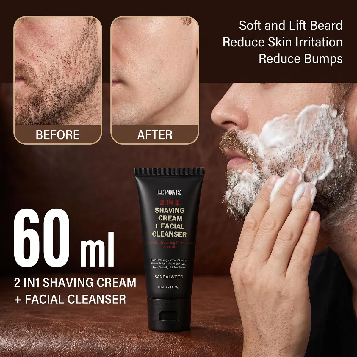 Coffret de rasage voyage conforme TSA | 2-en-1 nettoyant & crème de rasage, blaireau, bol, baume après-rasage | Cadeau pour homme