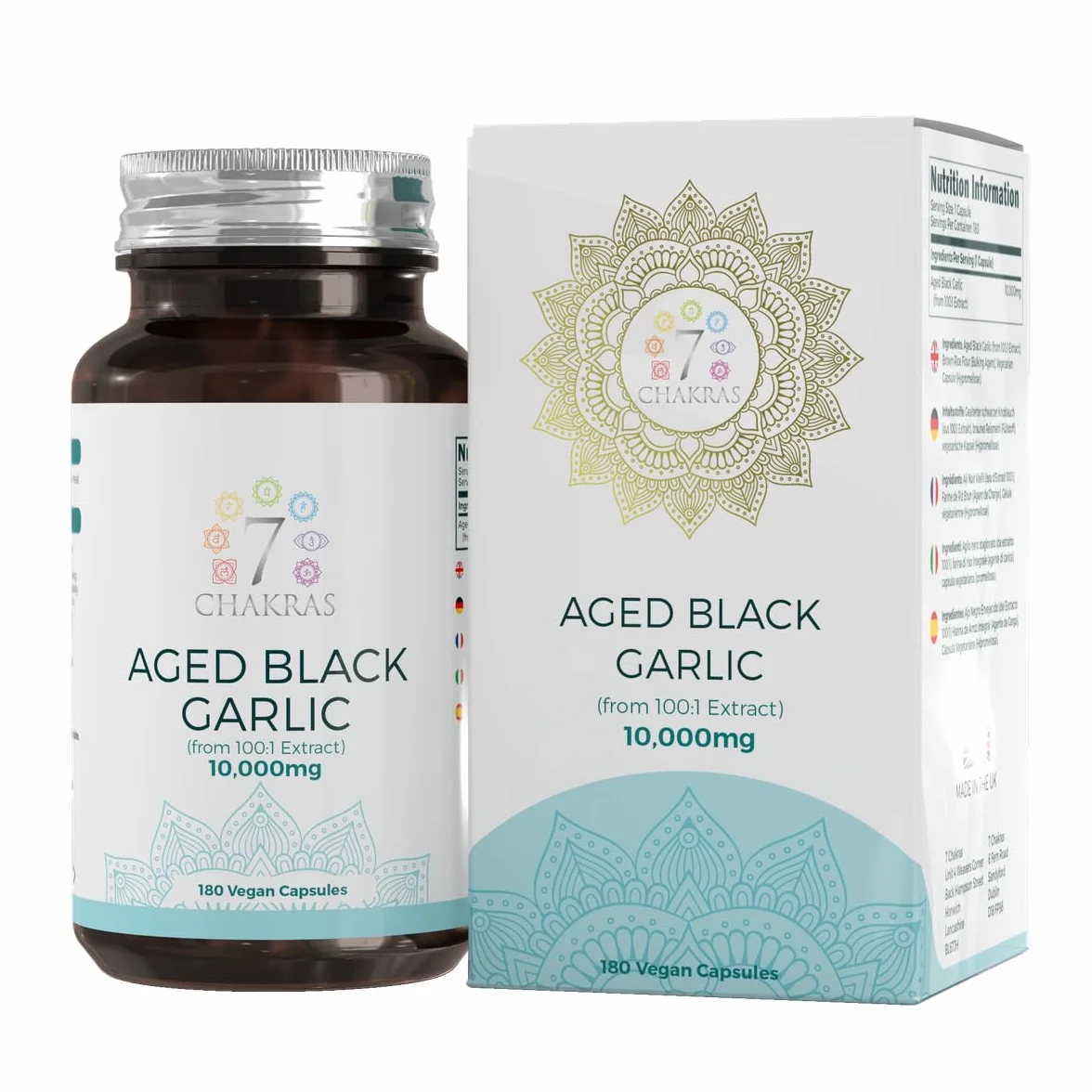 7C Ail Noir Vieilli | 180 Capsules d'ail Noir Inodore Haute Résistance - 10,000mg D'extrait D'ail par Capsule | Sans OGM, Sans Gluten et Sans Allergène | Fabriqué au RU