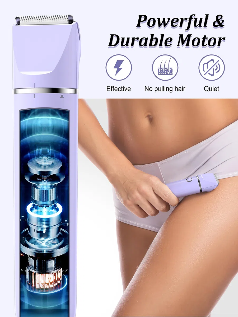 Cayzor Rasoir Electrique Femme – Tondeuse électrique 2 en 1 pour bikini humide/sec, sans fil, étanche, rasoir pour le visage, le haut, les lèvres, le menton, les aisselles, les jambes (violet)