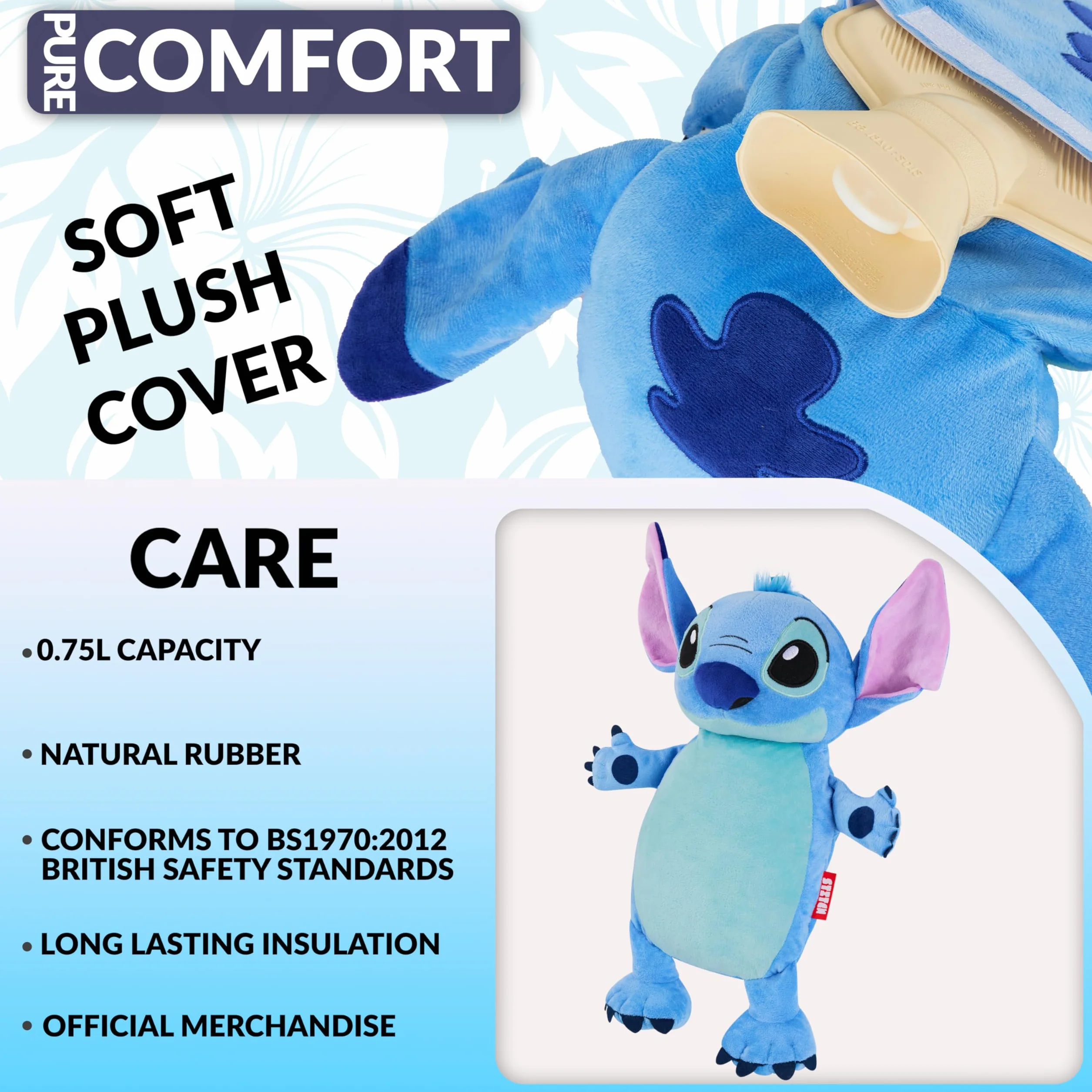 Disney Stitch Bouillotte avec Housse, Bouillotte Regles Douloureuses, Bouillotte Eau Chaude pour Soulagement de la Douleur Dos Cou et Épaules (Stitch 3D 750 ML)