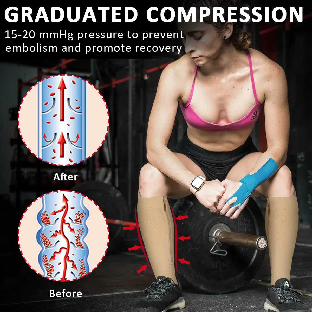 Ailaka Classe 1 Medicale Soutien Graduel Bas De Compression, Bas De Contention Homme Femme, 15-20mmhg Chaussettes de Compression Avec éclair Indiqué pour Voyages Jambes Enflées Course Vols