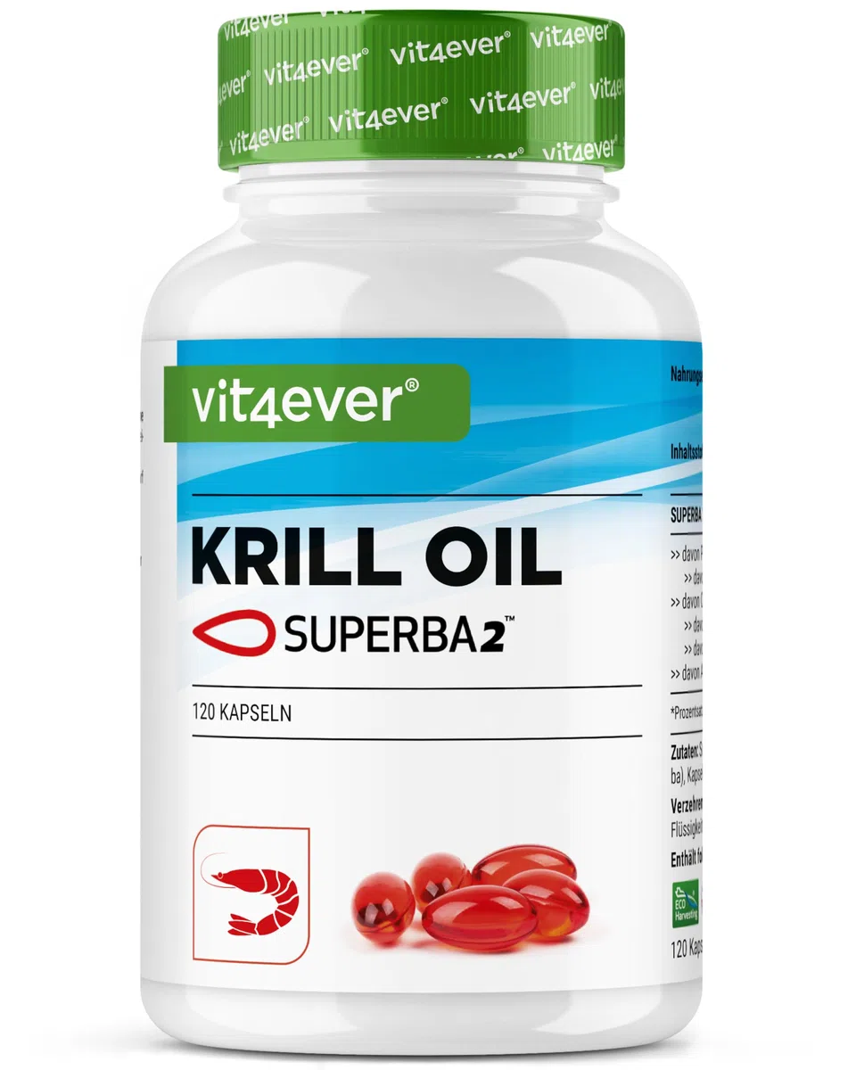Huile de Krill - 120 Capsules - Premium : Huile de Krill de l'Antarctique Superba - Riche en EPA + DHA + Astaxanthine + Phospholipides + Acides Gras Oméga 3 - De Culture Durable