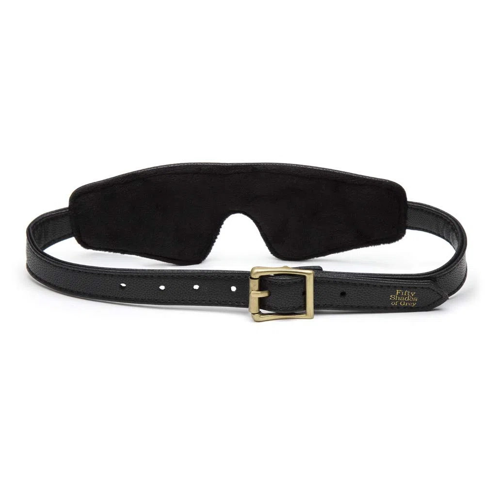 Fifty Shades of Grey Fifty Shades of Grey Bound to You Bandeau Noir avec Boucle Or Antique - Accessoire de bondage en faux cuir végétal - 65 cm