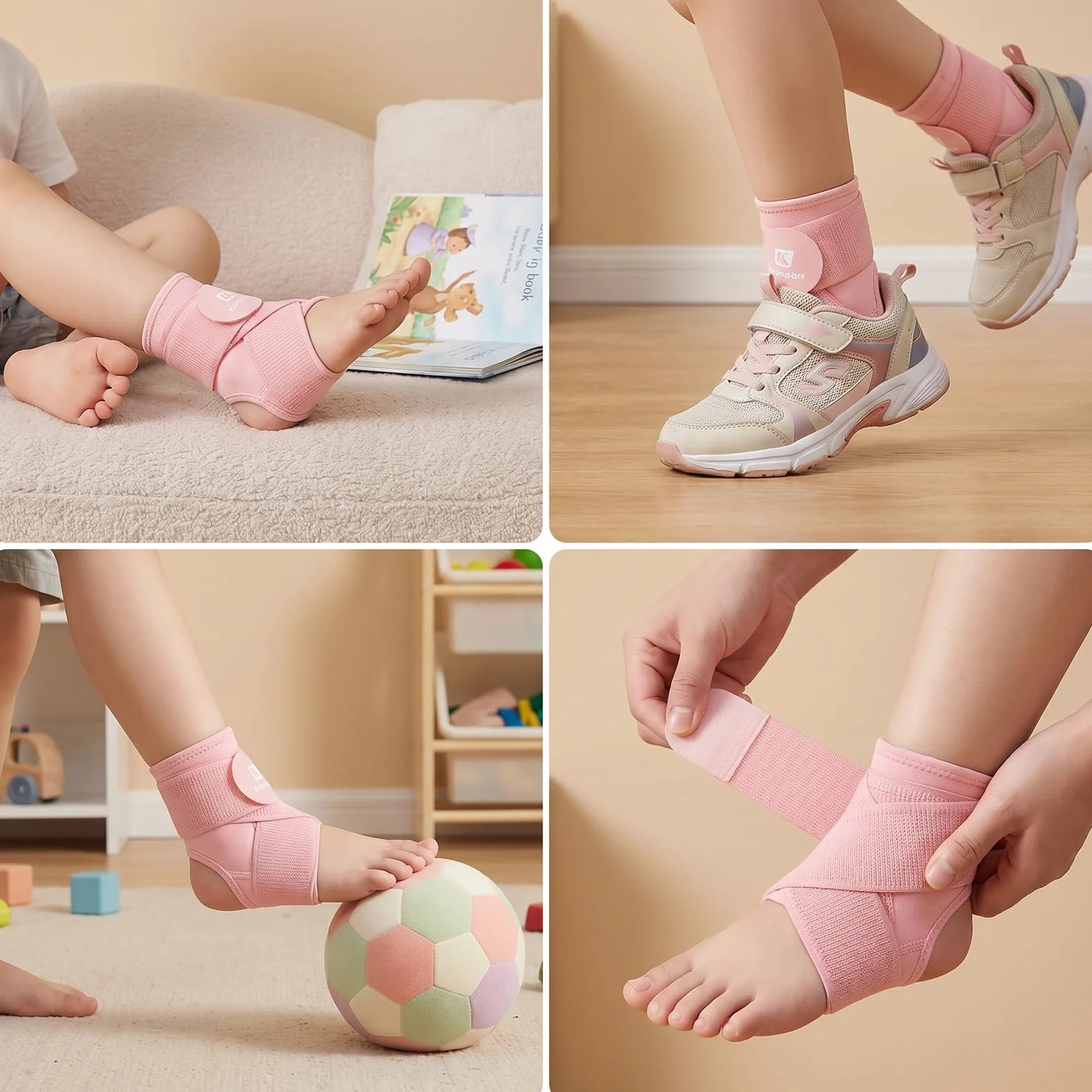 Lilbitty 2 Stück Knöchelbandage pour Enfants, Soutien pour Cheville, Sport, entorse, néoprène, Manchon de Compression Respirant avec enveloppe Ajustable (Rose, M)