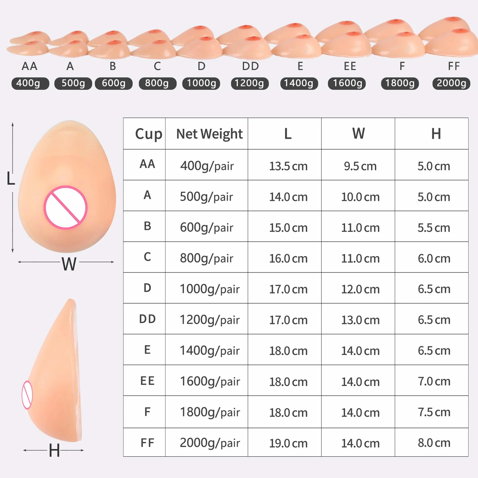 1 Paire Seins Auto-adhésifs en Silicone Faux Sein Réaliste Prothèse Mammaire Femme Homme Fausse Poitrine Buste pour Travesti Transsexuels Cosplay Mastectomie