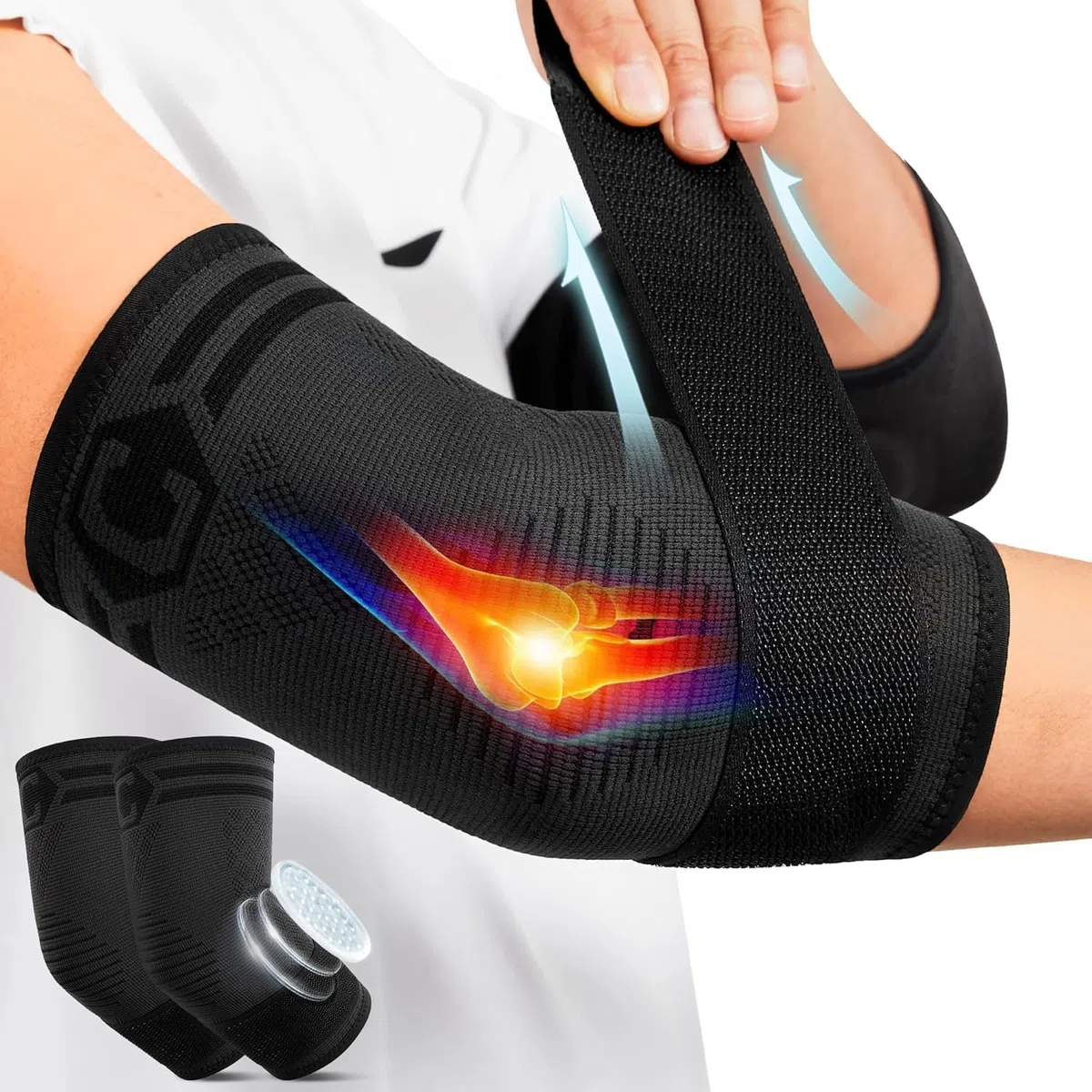 CAMBIVO Coudiere Tendinite Ajustable 2 Pack, Coudiere Epicondylite avec Rembourrage en Gel, Manchon de Compression Bras Attelle Coude Hommes Femmes pour Soulage la Douleur, Tennis, Golf, Sport