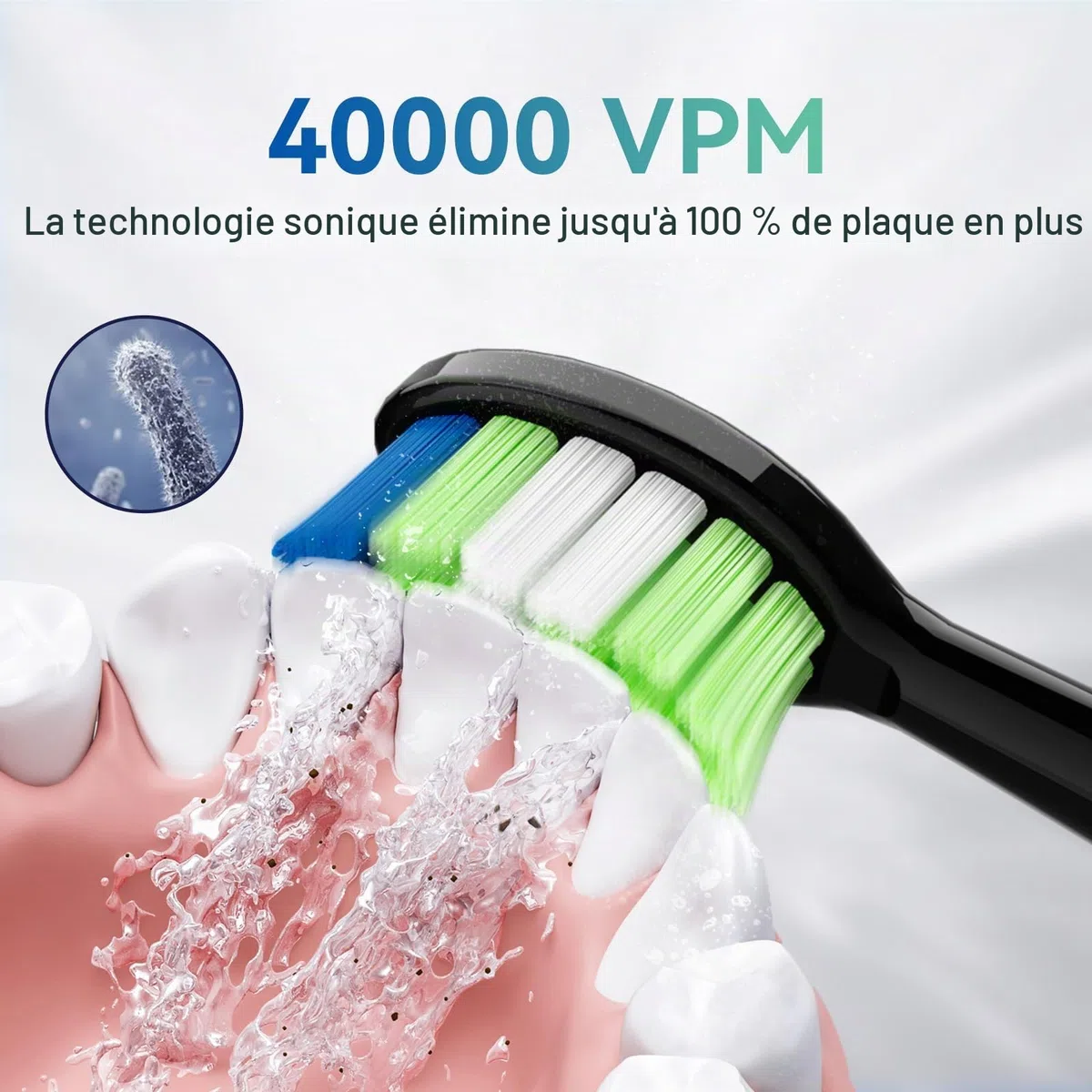 9 têtes de rechange pour brosse à dents électrique JTF, poils moyens, adaptées pour P200 (noir)
