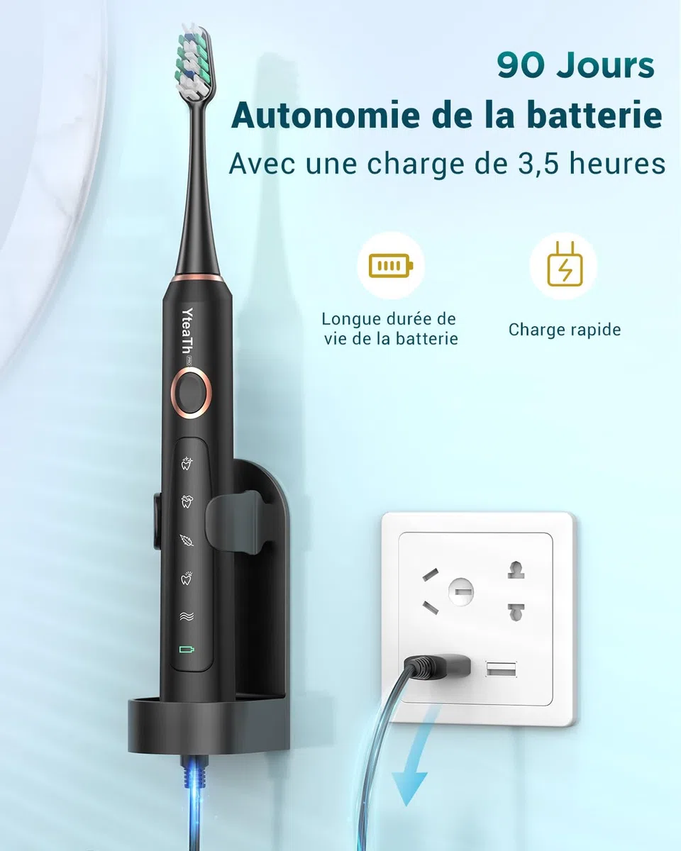 Brosse À Dent Électrique Soniques pour Adultes - Brosse A Dent Sonique avec 8 Têtes de Brosse et Étui de Voyage, 5 Modes, Étanche IPX7, Brosse A Dent Electrique de Voyage Rechargeable, Noir