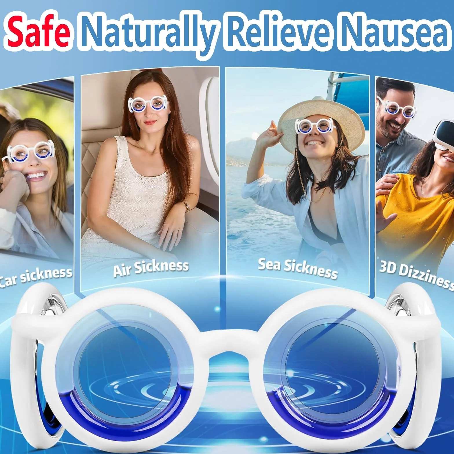 Lankai Set de Lunettes Anti-Nausées et Anti-Mal Des Transports - 3 Pièces Portables Avec Bracelet D'acupression Confortable Pour Le Mal De Mer
