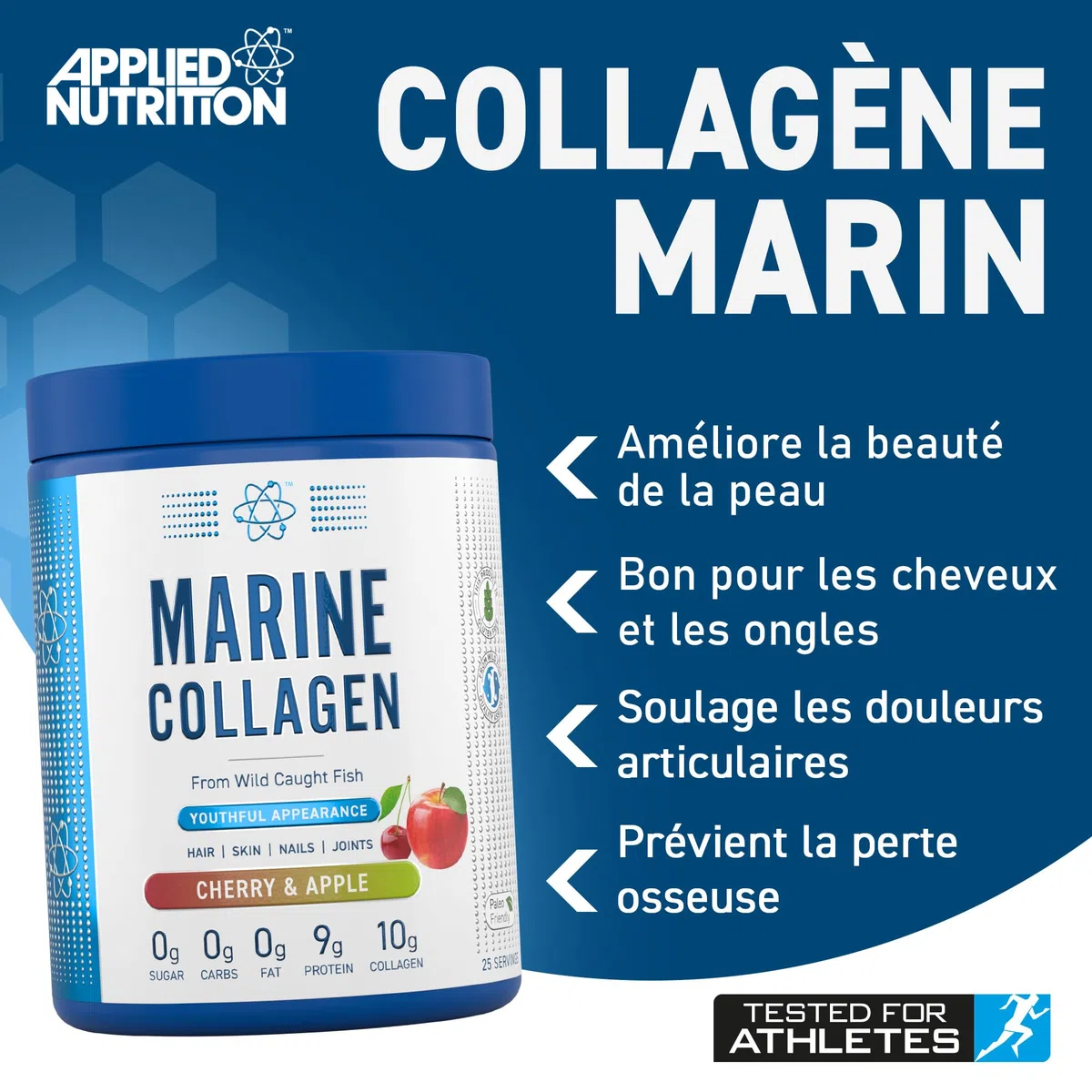 Applied Nutrition Collagène marin en poudre - Protéine de collagène hydrolysée, peau, cheveux et ongles sains (sans saveur) (300 g - 25 portions)