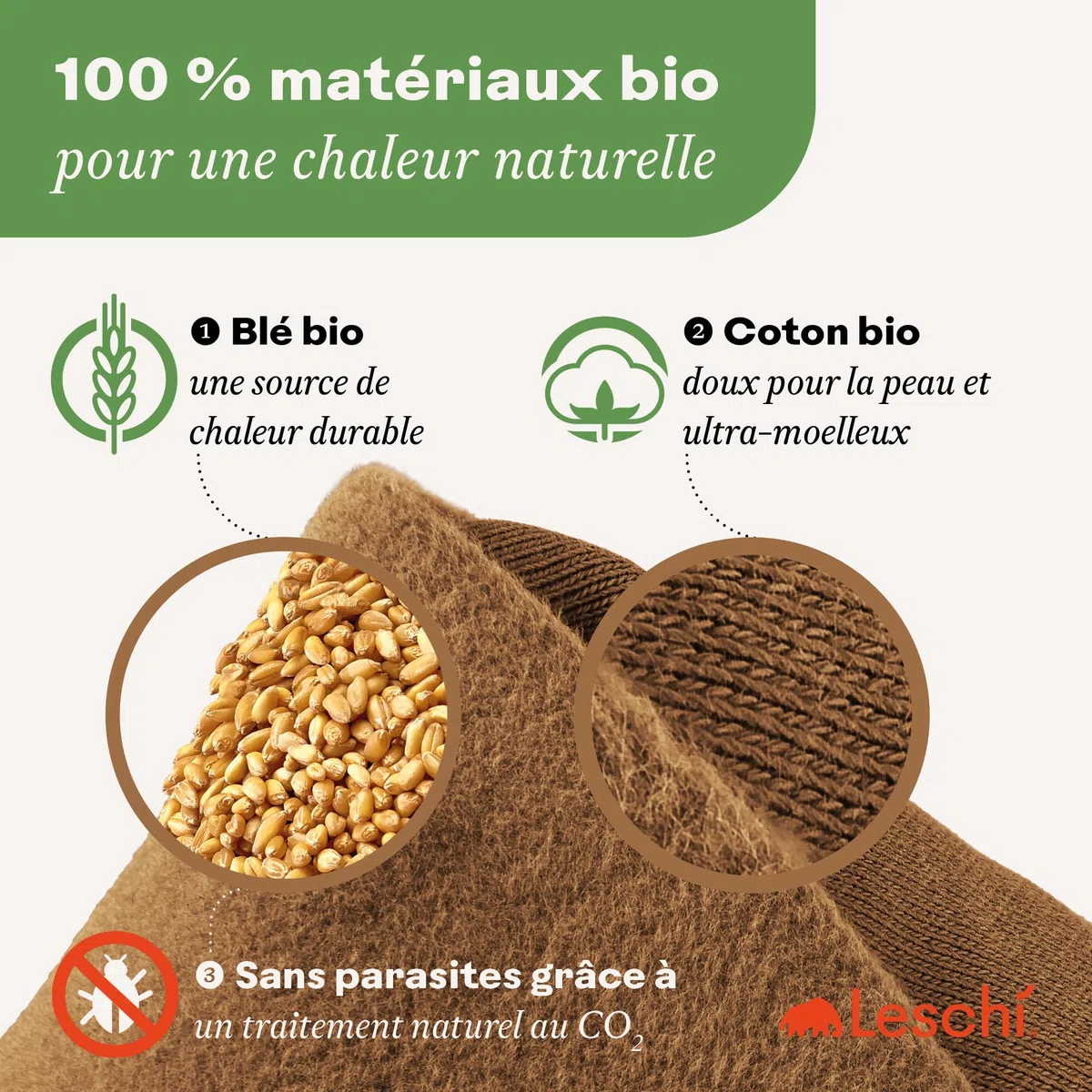 LESCHI XXL Coussin chauffant micro ondes (60x28cm) en coton 100% bio, 11 compartiments, marron, Bouillotte graines de blé 100% bio, Bouillotte micro-ondes idéale pour réchauffer épaules, cou, nuque