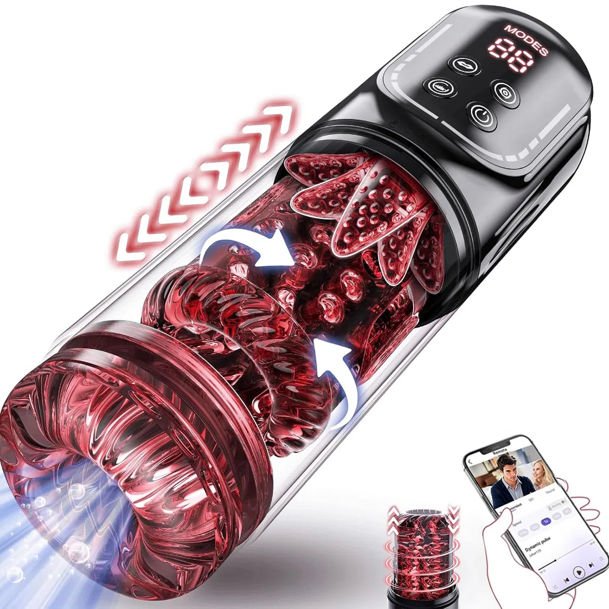Masturbateur Homme 12s Pompe a Penis, Masturbâteur Homme Mains Libres Avec 7 Modes Télescopiques & Rotation Et Succion, Masturbateurs Masculins APP Control Sex Toys