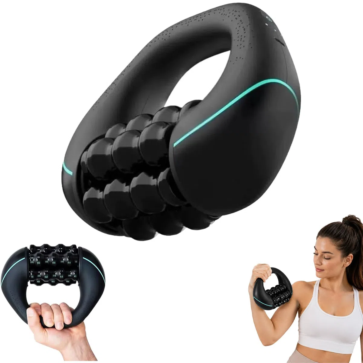Masseur électrique à main avec rouleaux, 8 vitesses, massage en profondeur rechargeable pour le dos, les épaules et les jambes, rouleau de fascia électrique avec 6 têtes de massage pivotantes (A-3