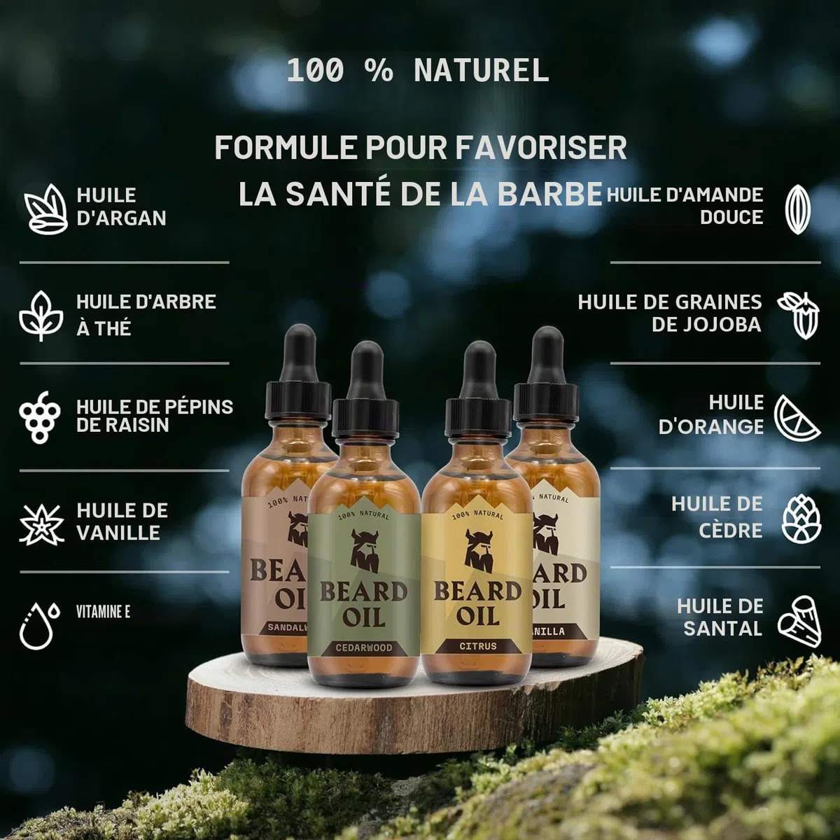 Striking Viking Lot de 4 huiles à barbe pour homme – Infusion adoucissante de style barbier – Favorise une croissance plus complète de la barbe – Senteurs De Santal, De Vanille, De Cèdre et D'agrumes
