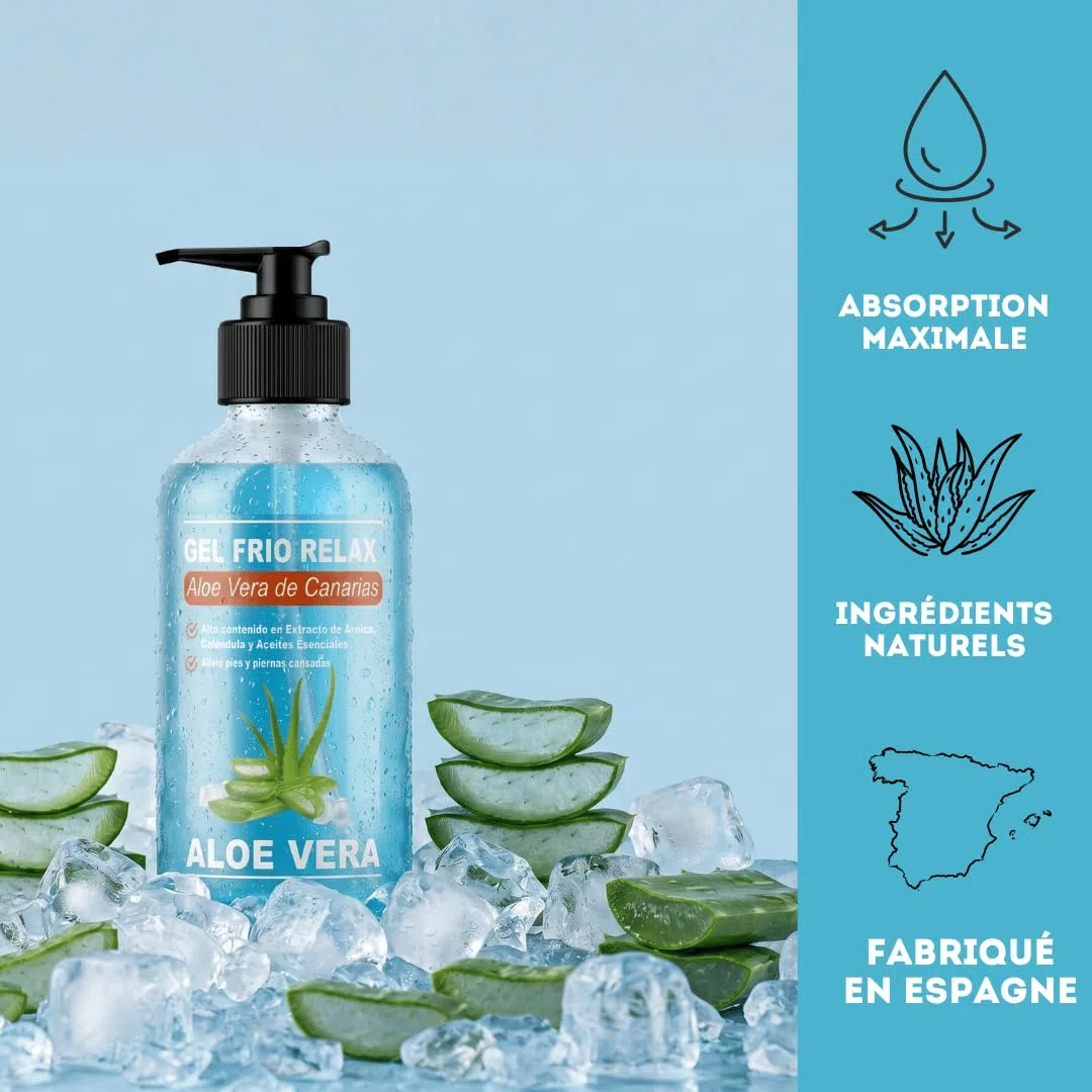 QKnatur - GEL FROID BIO ALOE VERA DE CANARIAS - Aux extraits d'Arnica et de Calendula. Effet rafraîchissant, soulage les jambes fatiguées, stimule la circulation. Hydratation (500 ml)