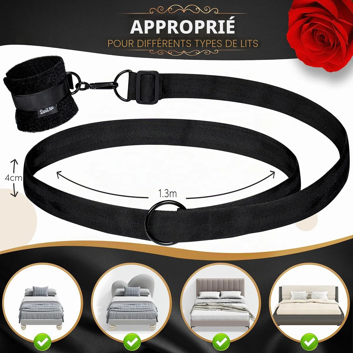 Menottes de lit - FlexBind Sex Set, Fixation au pied du meuble, Sex Toys, Menottes pour femme/homme, Set de menottes BDSMS Toys, Set de bondage Set de menottes, Jouets sexuels pour couples