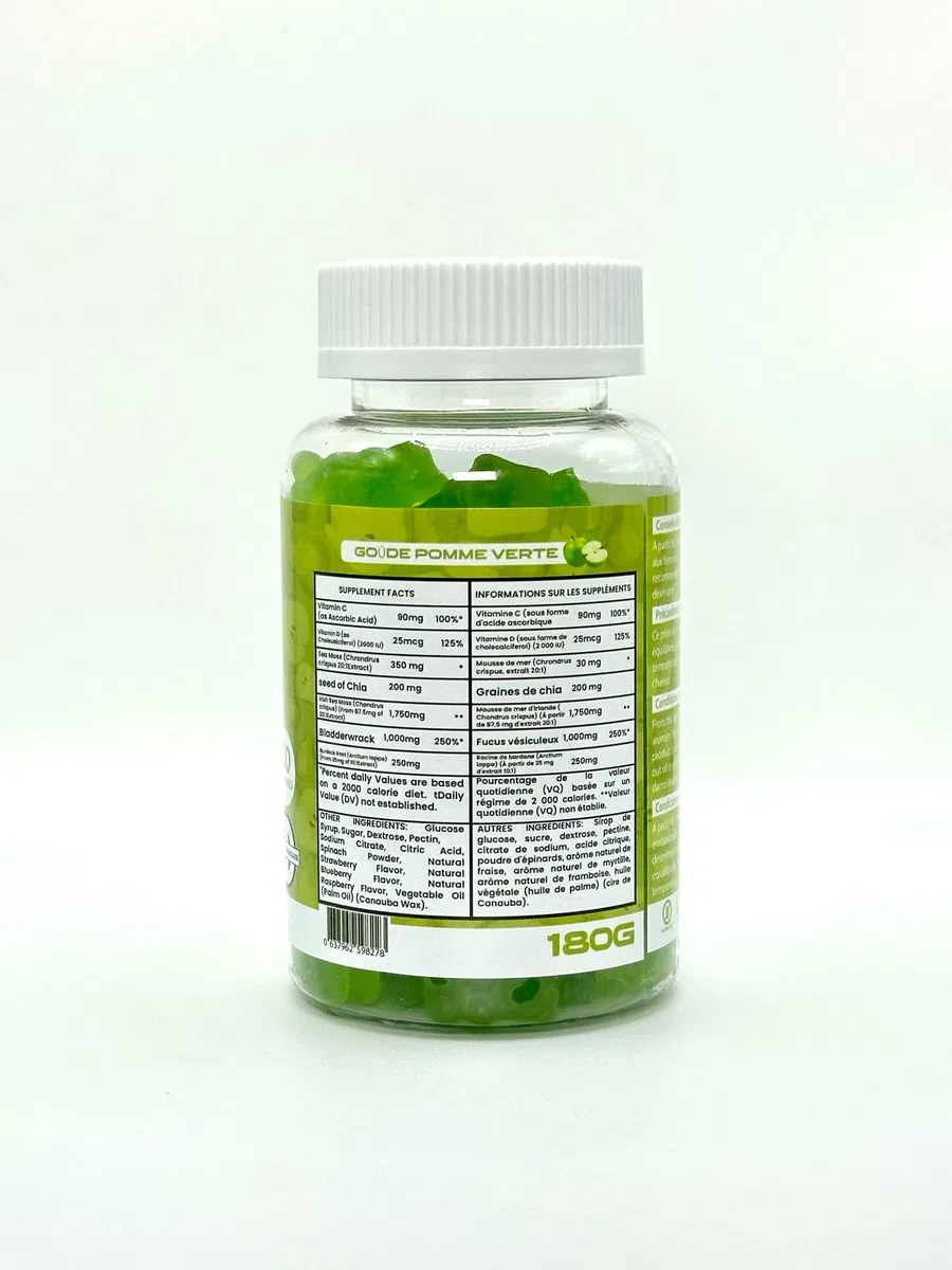 Graine de chia, Gummies Chia Minceur & Perte de Poids et de Tour de taille, Source de protéines, fibres et OMEGA 3, Complément alimentaire, Sans Sucre, 60 gummies, Goût Pomme