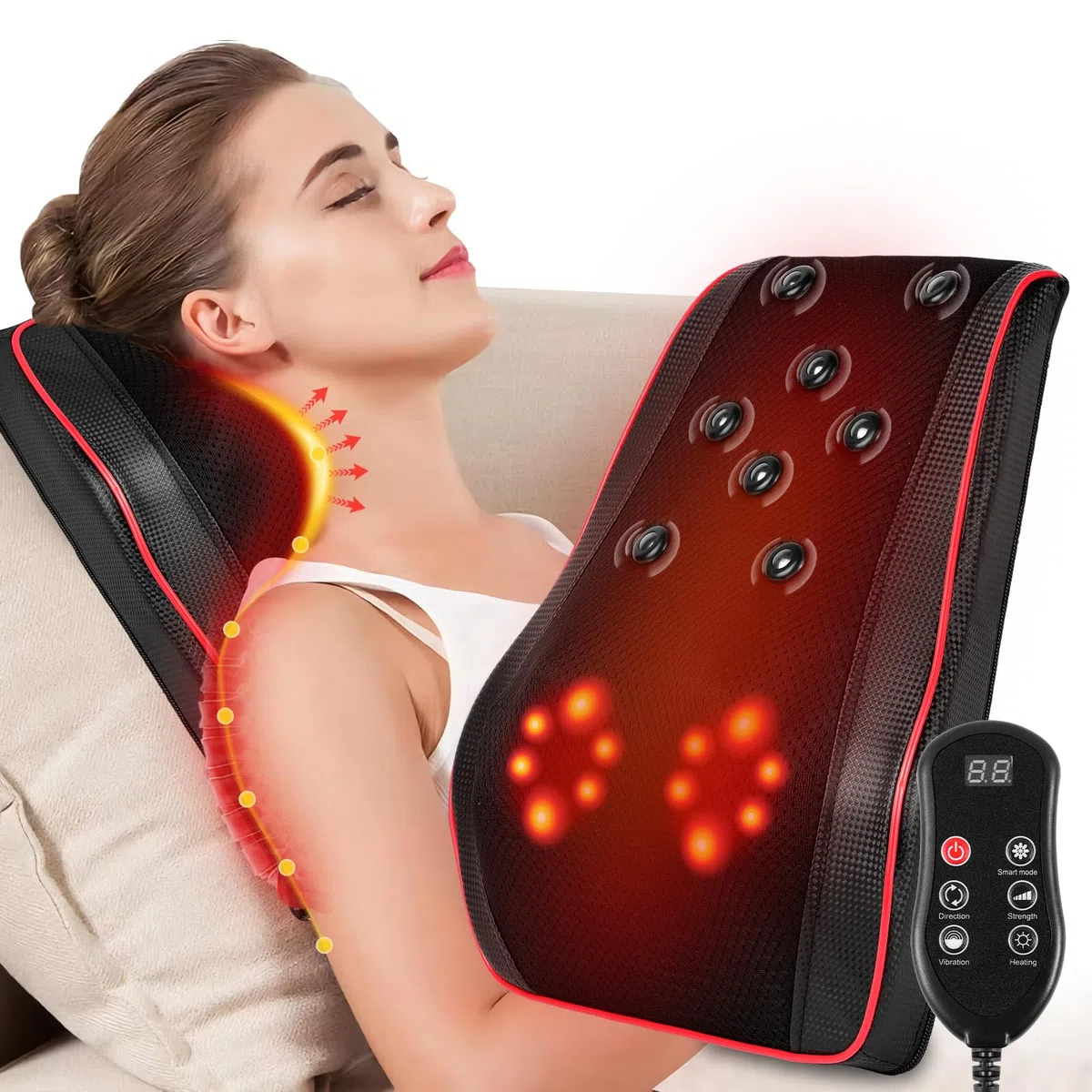 Aolso Masseur de Nuque avec Chaleur, Masseur de Dos Shiatsu avec Chaleur Appareil de Massage Shiatsu 3D Les épaules Les Maux de Dos, Cadeaux pour Femmes et Hommes(Avec télécommande B)