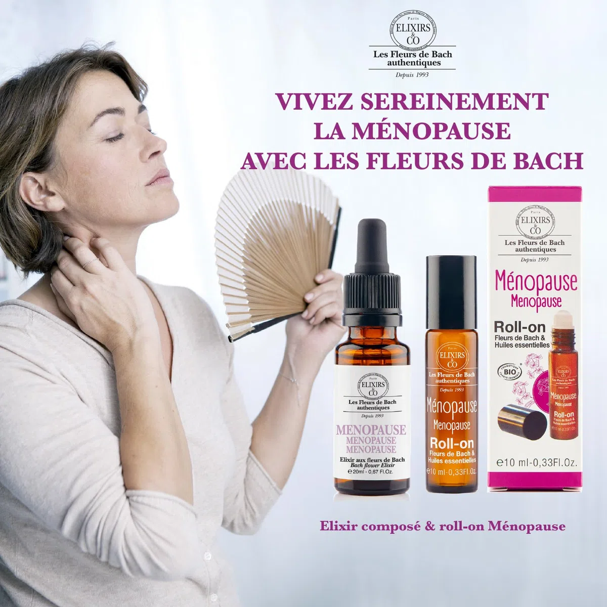 Elixir & Co Ménopause Bio Prêt à l'Emploi, Composé Unique aux Fleurs de Bach 20ml - Calme, Sommeil, Vie Intime Adulte - Compte Gouttes Fleur De Bach 100% Naturel - Fabriqué en France