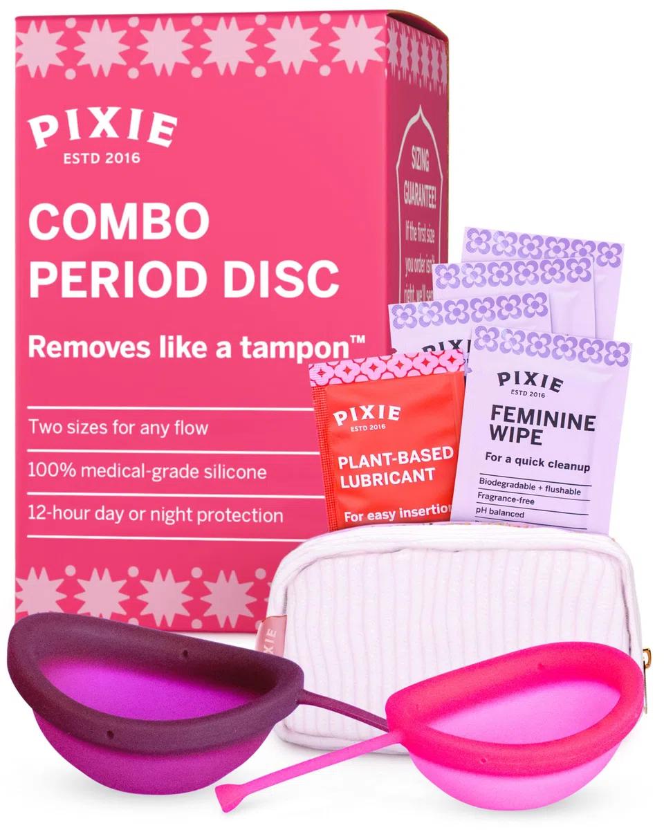 2 disques menstruels réutilisables en silicone médical 100% – Sans métaux ni toxines – Classés n° 1 pour leur souplesse – S’insèrent/retirent comme un tampon – 12 h de port – Capacité 5 et 7 tampons
