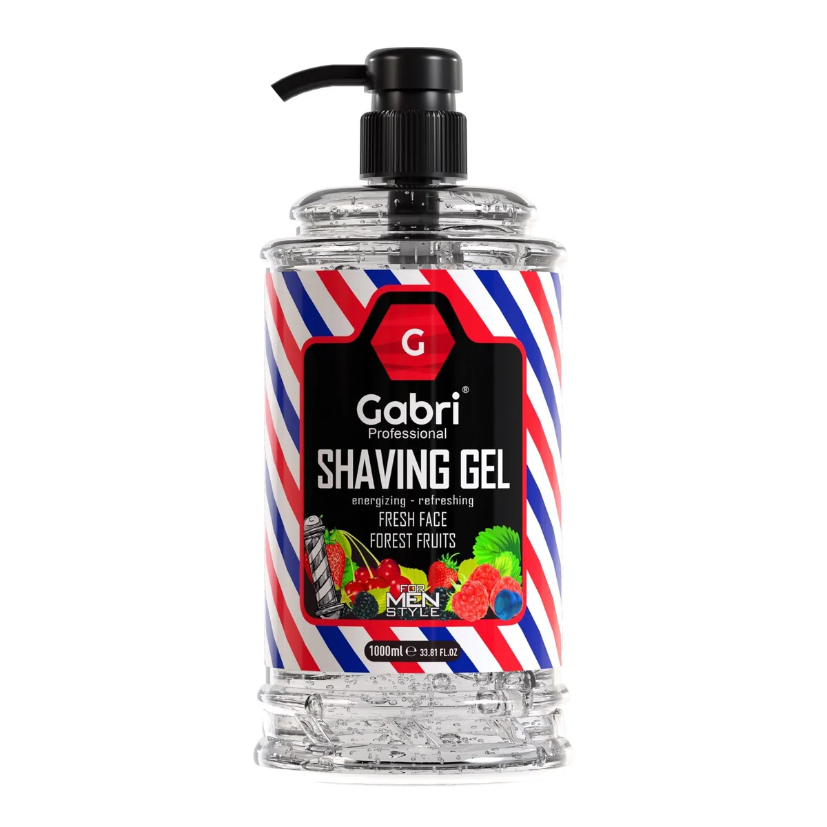 Gabri Gel à raser avec pompe Transparent 1000 ml | Expérience de rasage hydratante et lisse | Fresh Active Facile, Rafraîchissant, Smooth Shave (fruits de la forêt)
