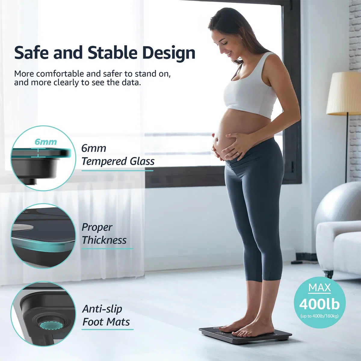 Posture Balance Pese Personne pour Salle de Bain, Haute Précision, Impédancemètre 13 Indicateurs (IMC/Graisse Corporelle/Muscle) avec App, Max 180 kg - Noir