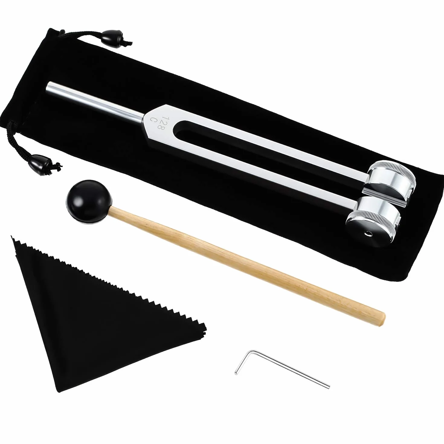 128 Hz Diapason en Aluminium Diapason en Alliage Offre une Réponse en Fréquence avec un Marteau en Silicone, un Outil de Réparation et un Chiffon de Nettoyage Emballé dans un Sac en Velours Doux