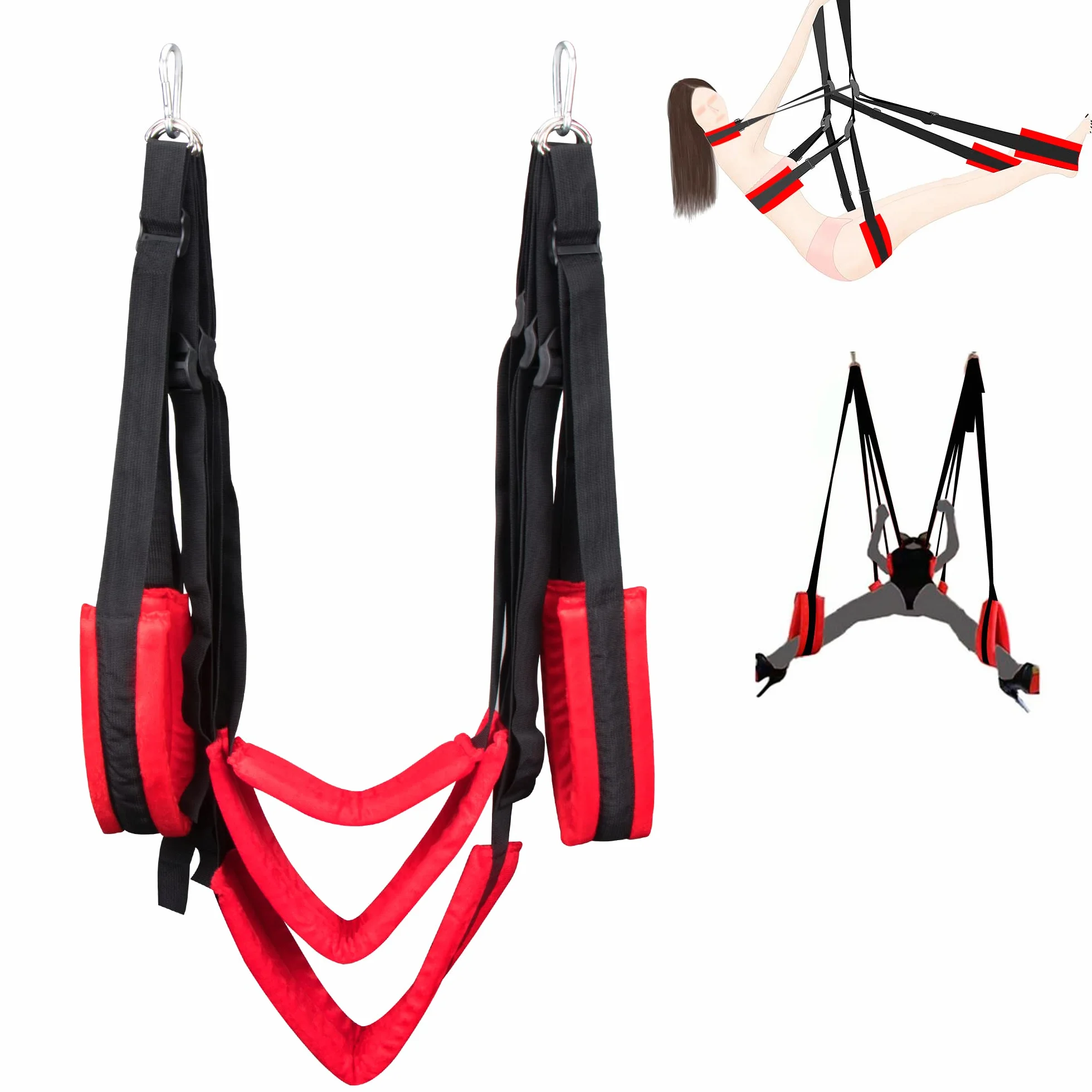 Balançoire de Porte pour Couple Balançoire d'intérieur en Nylon avec Siège Réglable Sangles de Balançoire de Yoga pour Femmes Noir Rouge