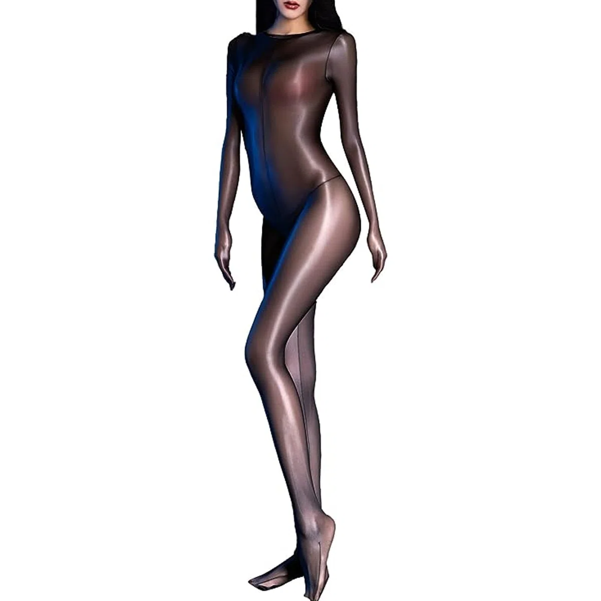 RUIBAVYA Femme Bodystocking Nylon Bodystocking Avec Capuche Sexy Brillant Transparent Collant Plus Size