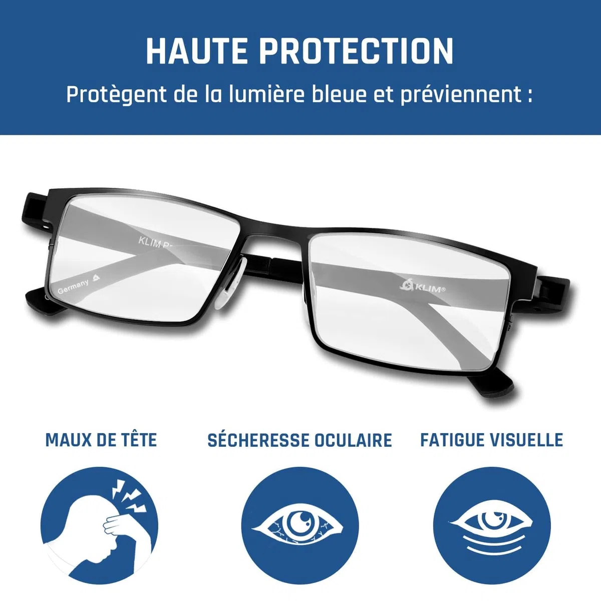KLIM Optics Lunette Anti Lumiere Bleue - Nouveau - Protège vos Yeux de la Lumière Bleue - Haute Protection pour Écrans - Lunettes Gaming PC Mobile TV - Filtre Anti Fatigue Anti UV Anti Lumière Bleue