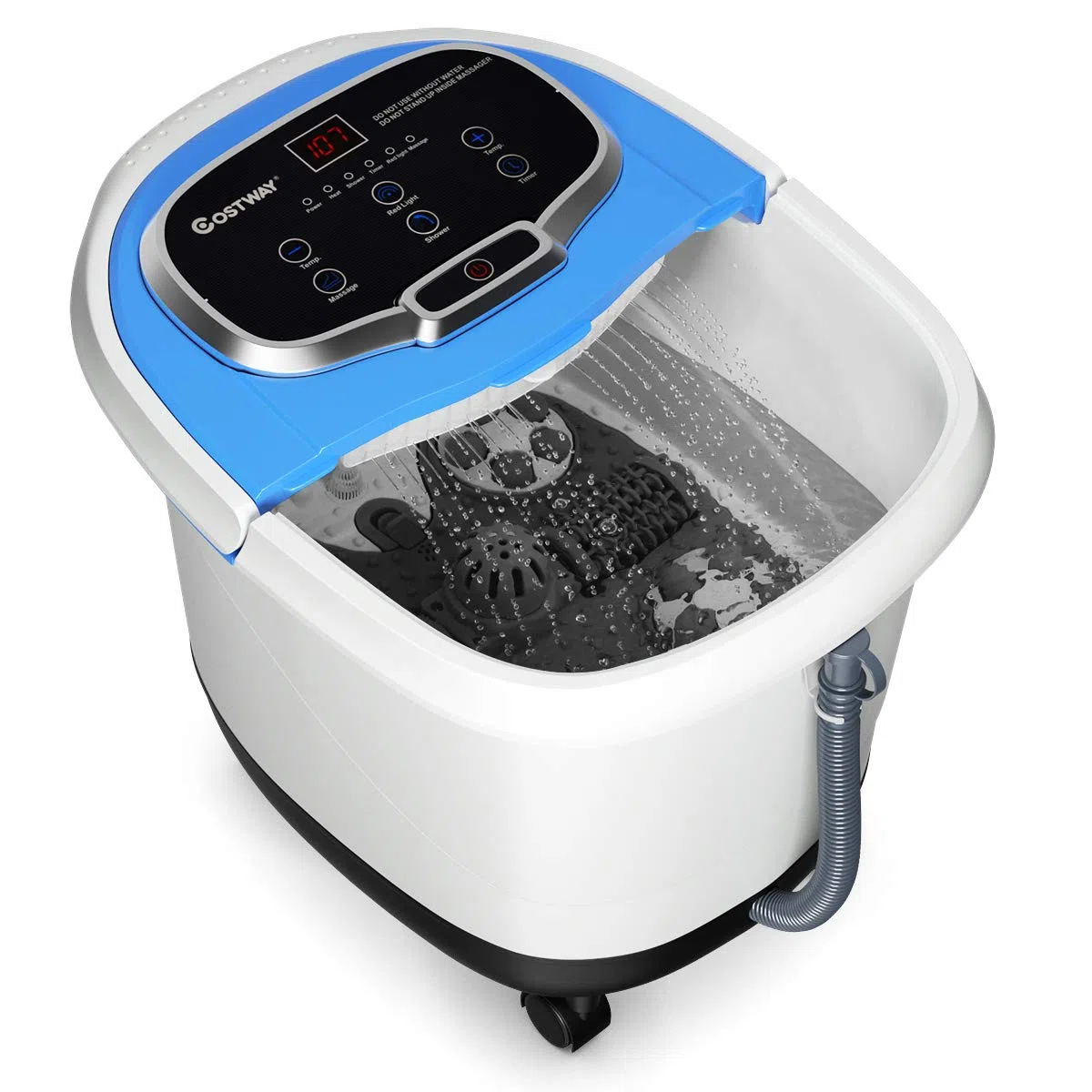 COSTWAY Bain de Pieds 15L avec Ecran LED, 6 Rouleaux de Massage, Masseur de Pieds avec Chaleur Automatique 35℃-48℃, Fonction de Douche et Lumière Rouge (Bleu)