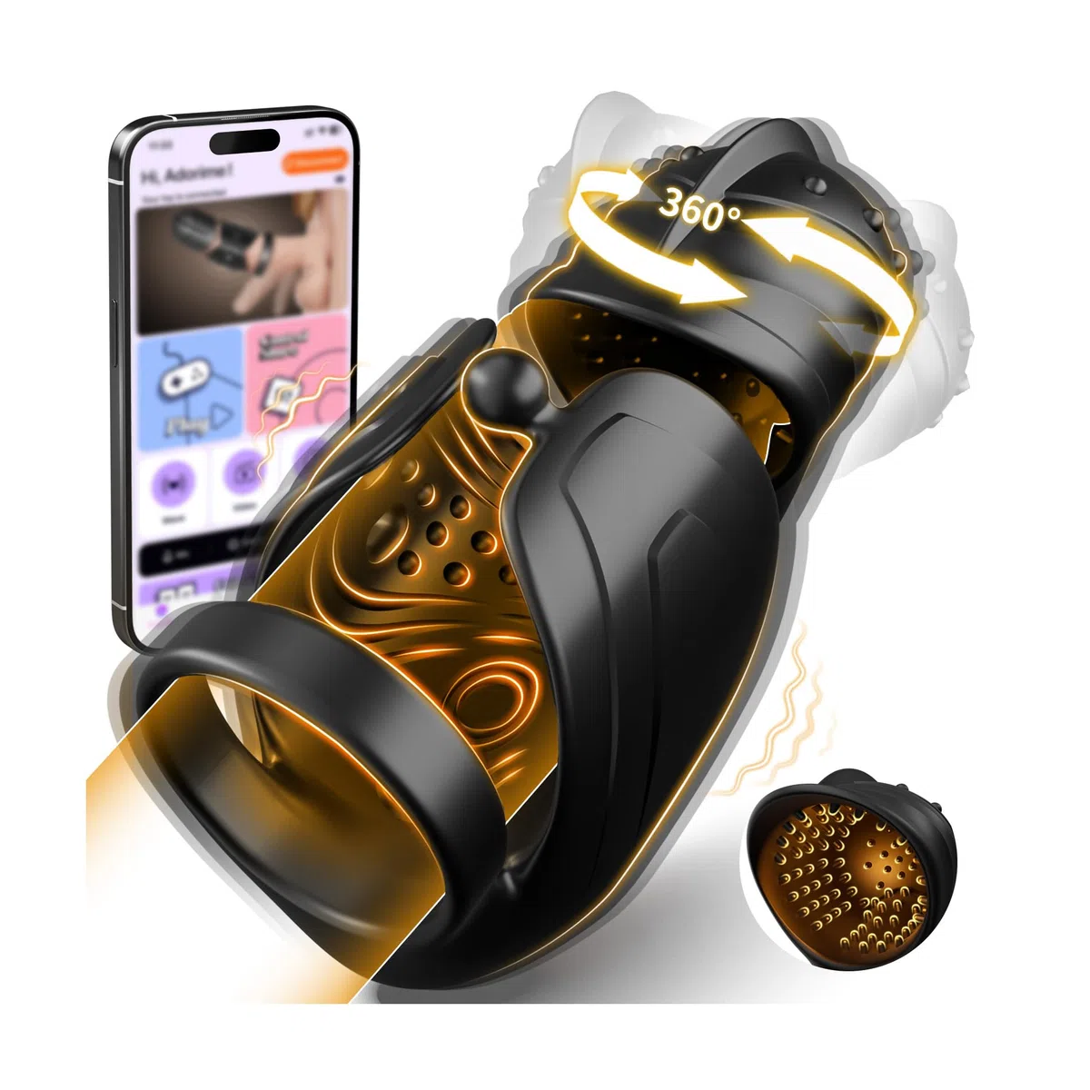Vibromasseur Homme Masturbateurs Masculins Sex Toys - Masturbâteur Homme Mains Libres Sex Toýs Couple avec Tête Pivotante à 360°et Fortes Vibrations, APP-Anneau Pénien Vibrant pour Massage Penis