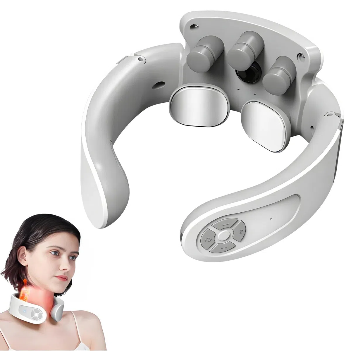 Masseur Cervical, Massage Cou Portable Vocale Intelligente avec Thérapie Thermique à 42°C, 6 Modes 15 Intensités, Masseur électrique à impulsions cervicales pour Bureau, Maison, Voyage