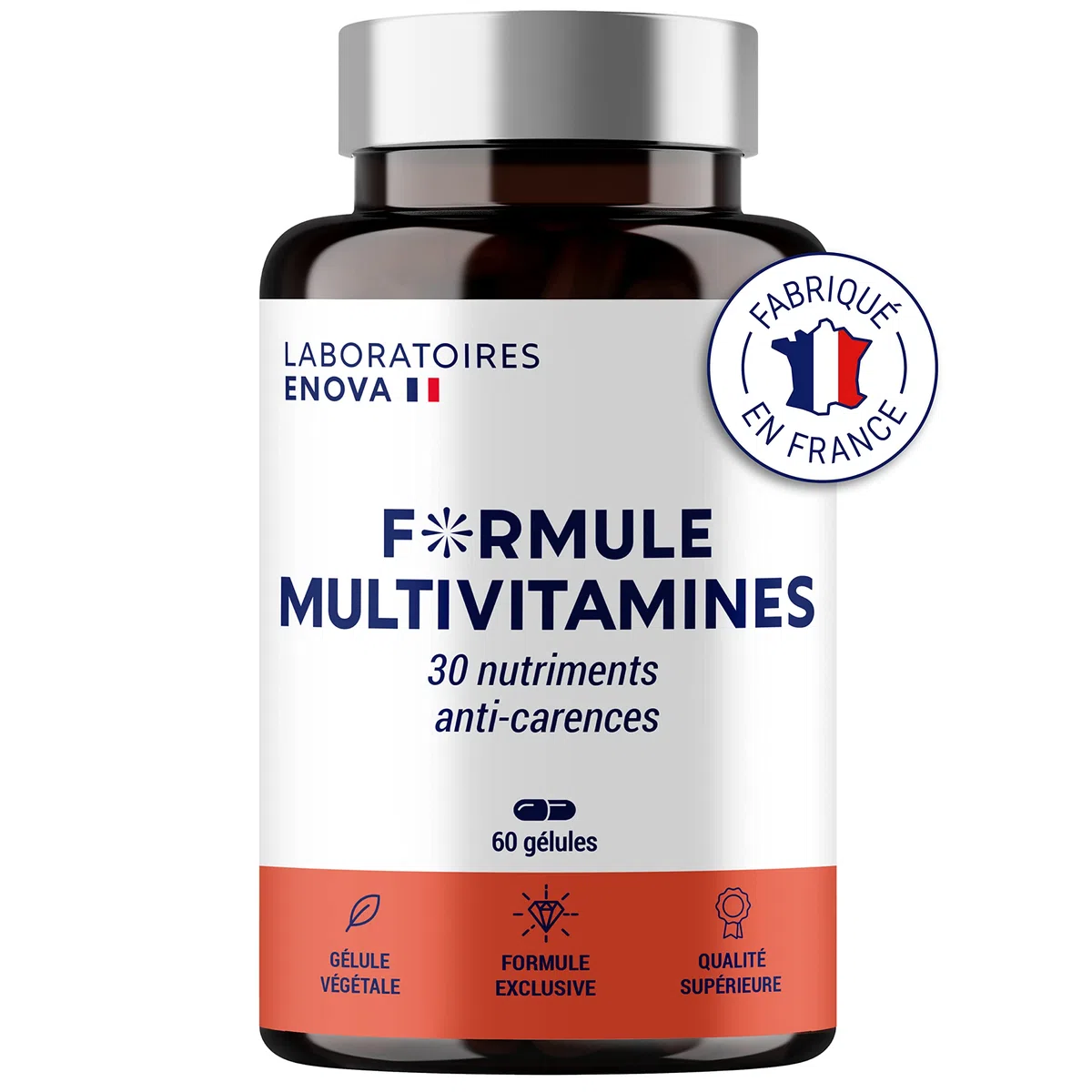 FORMULE MULTIVITAMINES et Minéraux 30 Nutriments | Vitamine A B C D E K, Quercetine, Magnesium, Zinc, Coenzyme Q10, Selenium | Complement Alimentaire | Fabriqué en France | 60 gélules